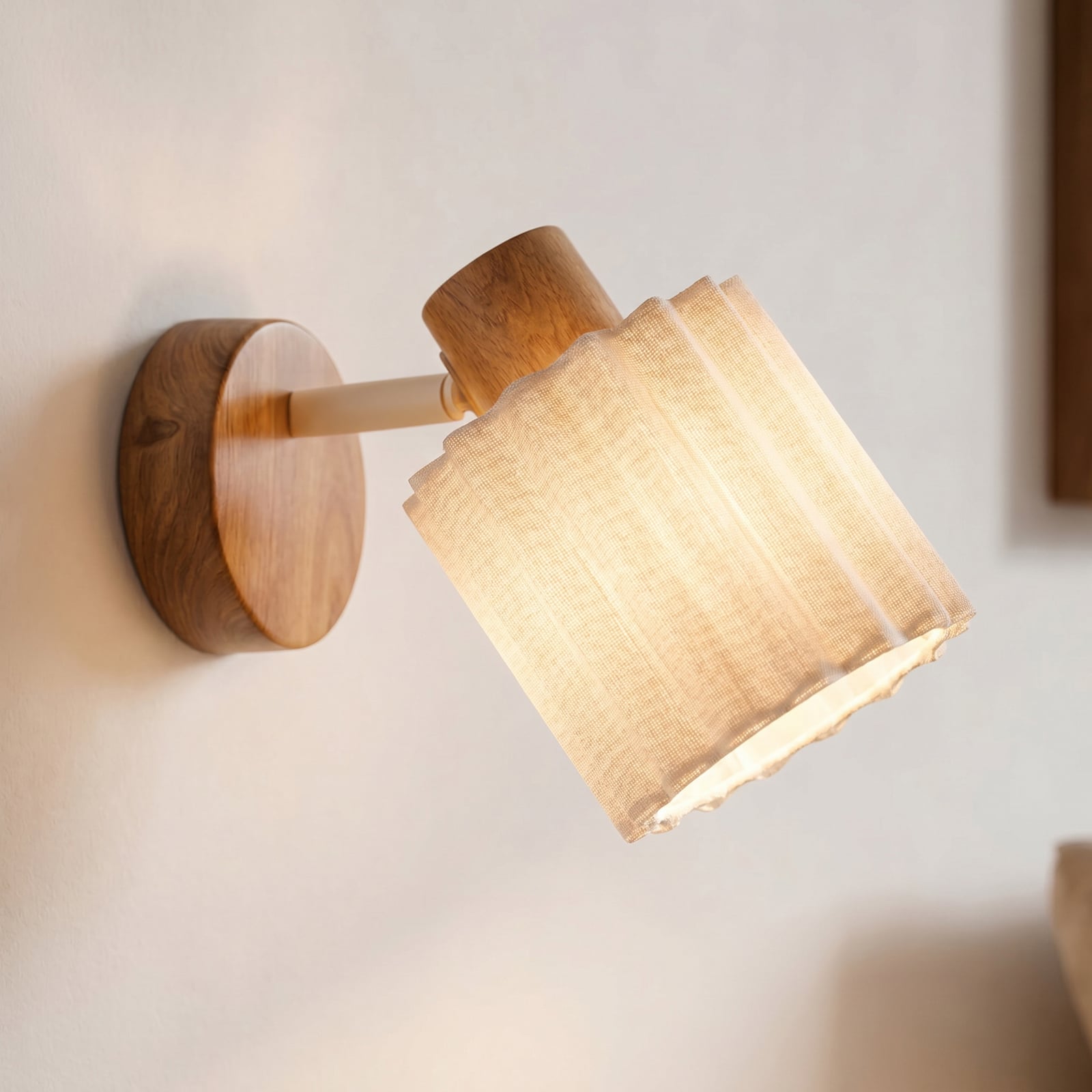 Spot mural Shiloh, bois, lin, naturel/beige, E14 - Lindby Spot mural Shiloh, bois, lin, naturel/beige, E14 - Lindby