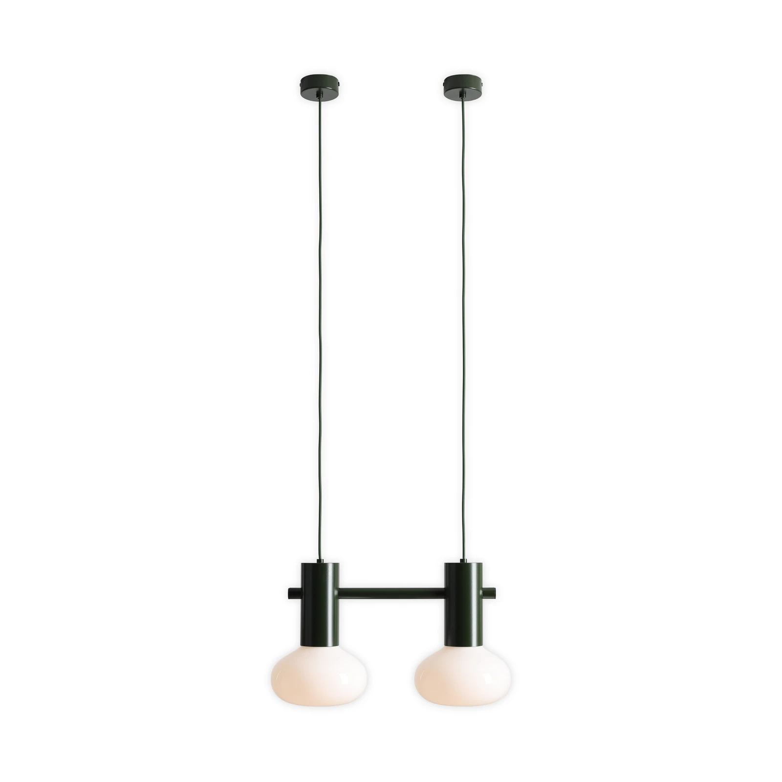 Lampada a sospensione Flo, verde, 2 luci, vetro