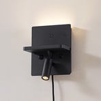 Lindby LED-seinälamppu Auden, musta, pistoke, latausasema
