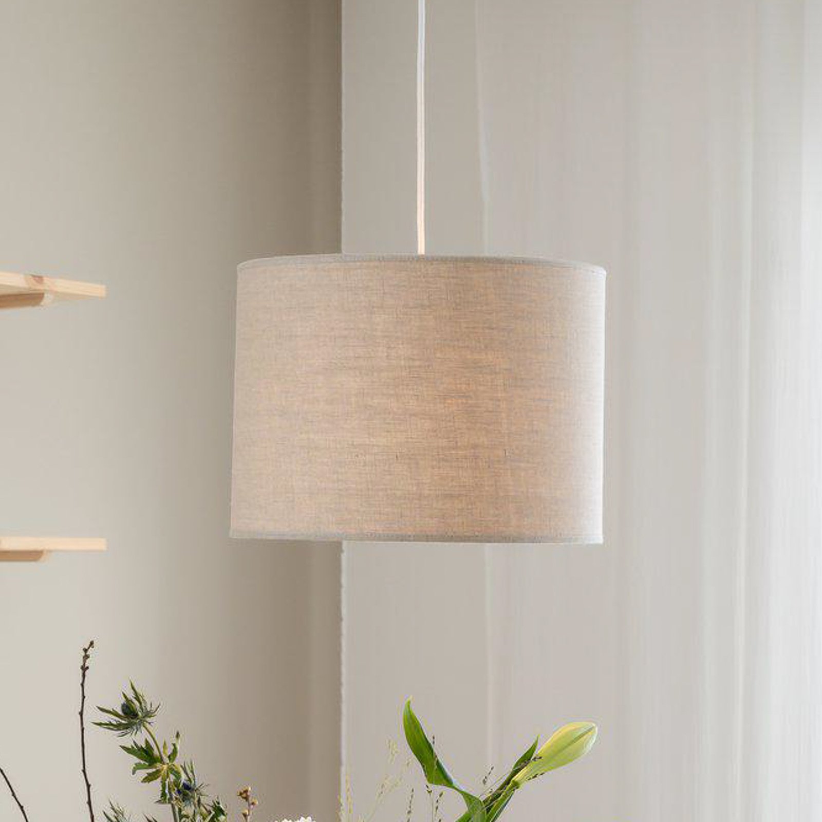 PR Home pendant light Sara, natural beige, Ø 35 cm, linen textile