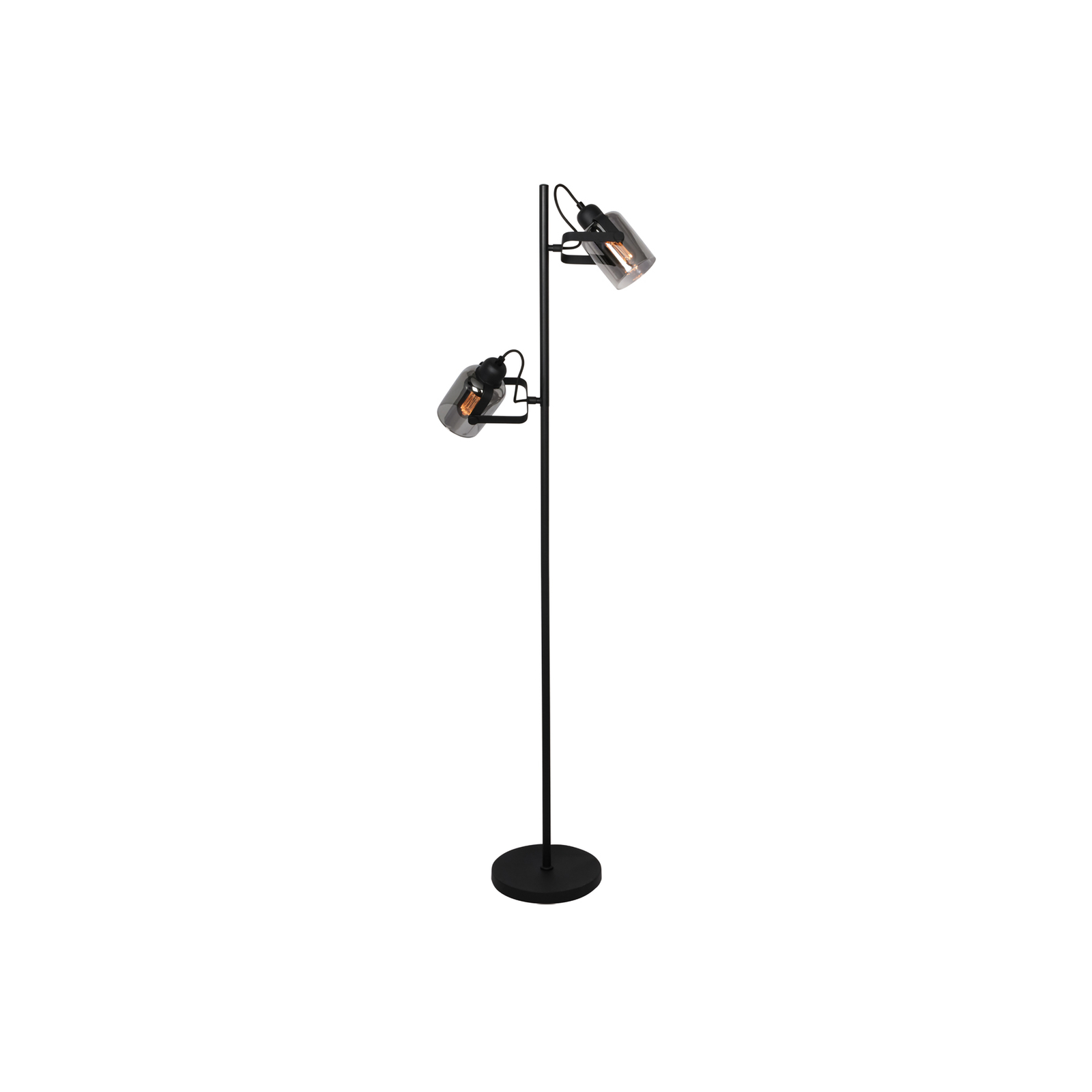 Candeeiro de pé Fumoso, 2 lâmpadas, altura 143 cm, preto/cinzento fumado