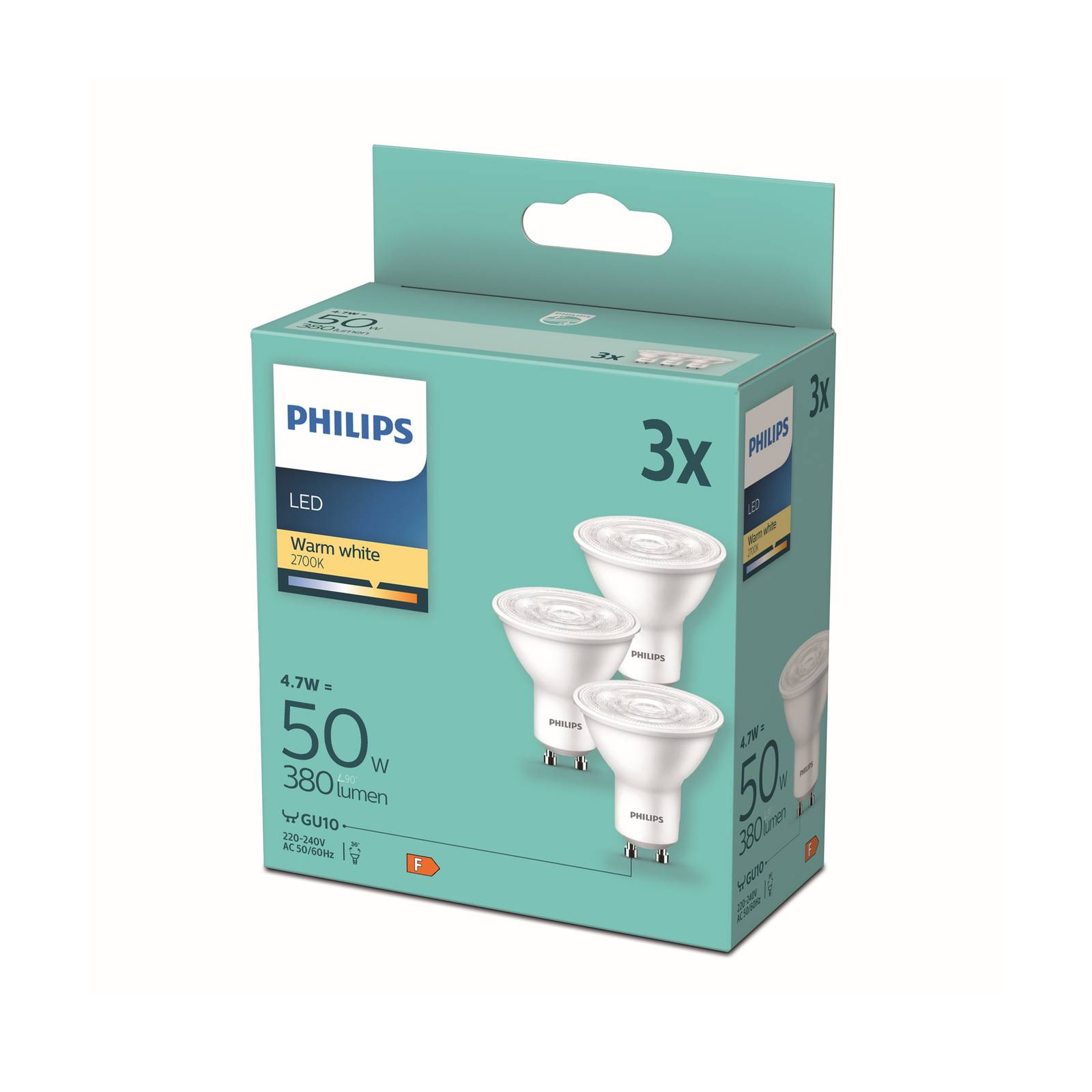 Philips LED-reflektor GU10 4,7W hvid 2.700 K 36° 3