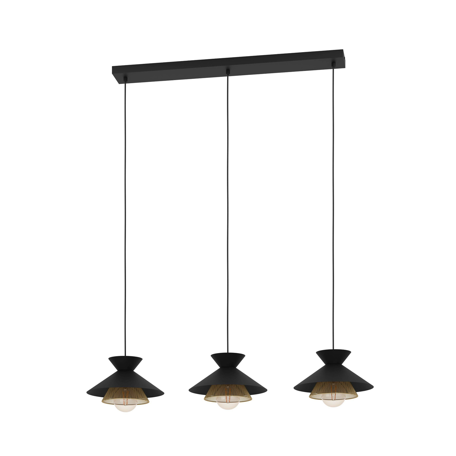 Hanglamp Grizedale, 3-lamps, zwart/messing