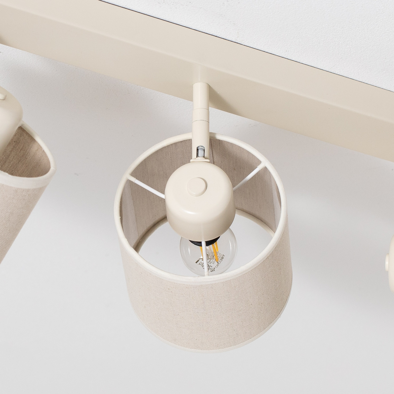 Plafonnier Suerte, blanc crème, textile en lin, à 4 lampes