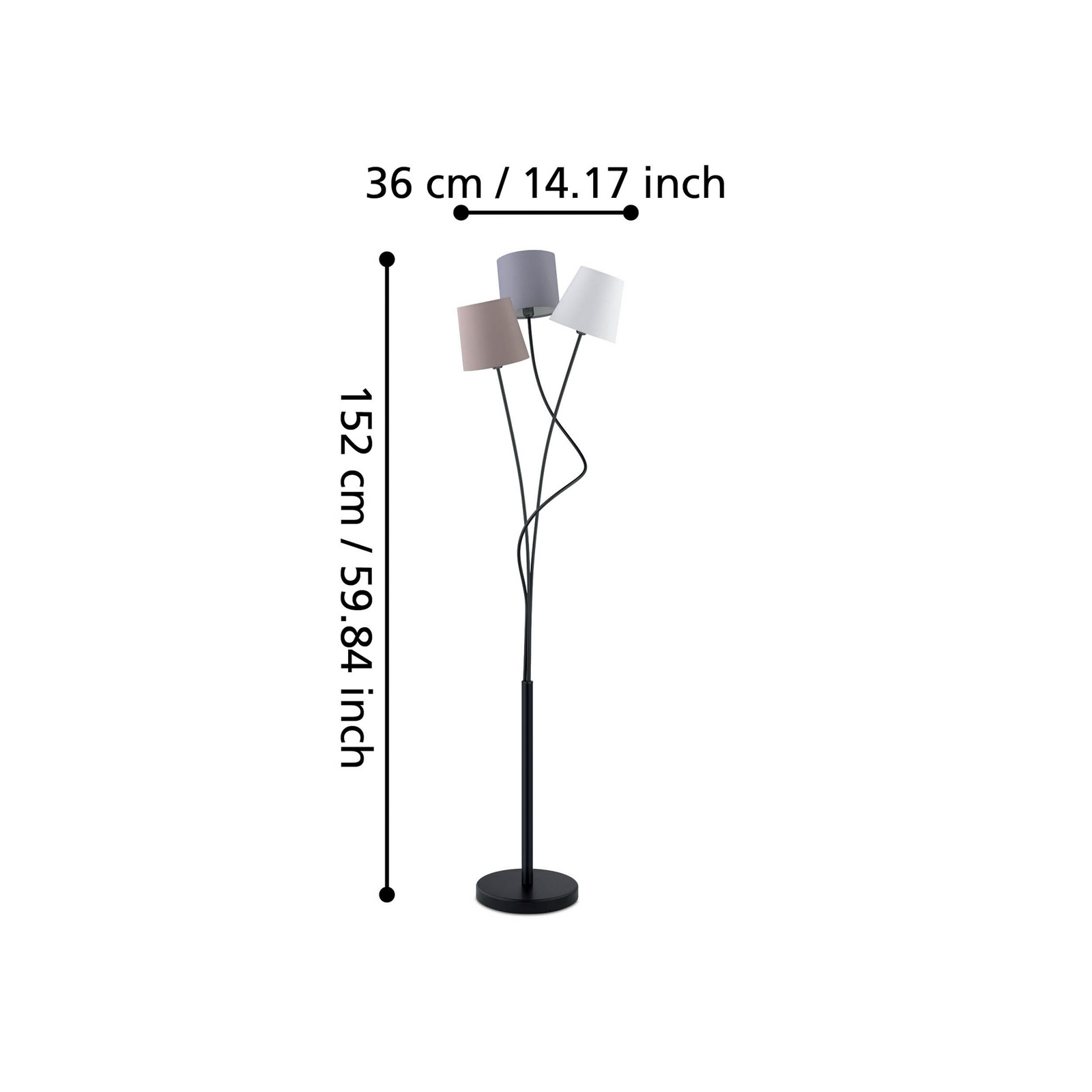 Lampadaire Maronda avec trois abat-jour en tissu