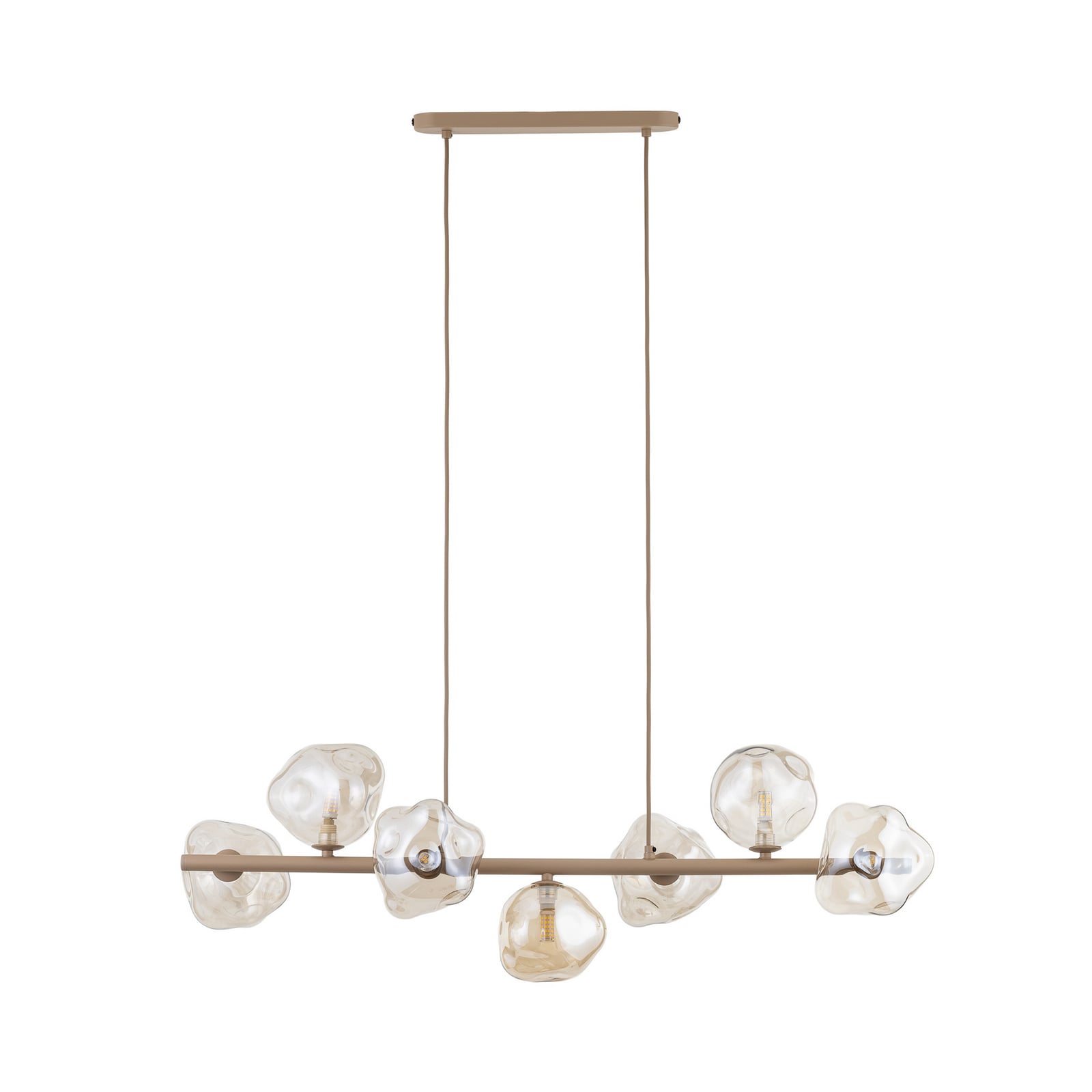 Závěsné světlo Lava, 7 žárovek, délka 90 cm, písková/koňaková, G9
