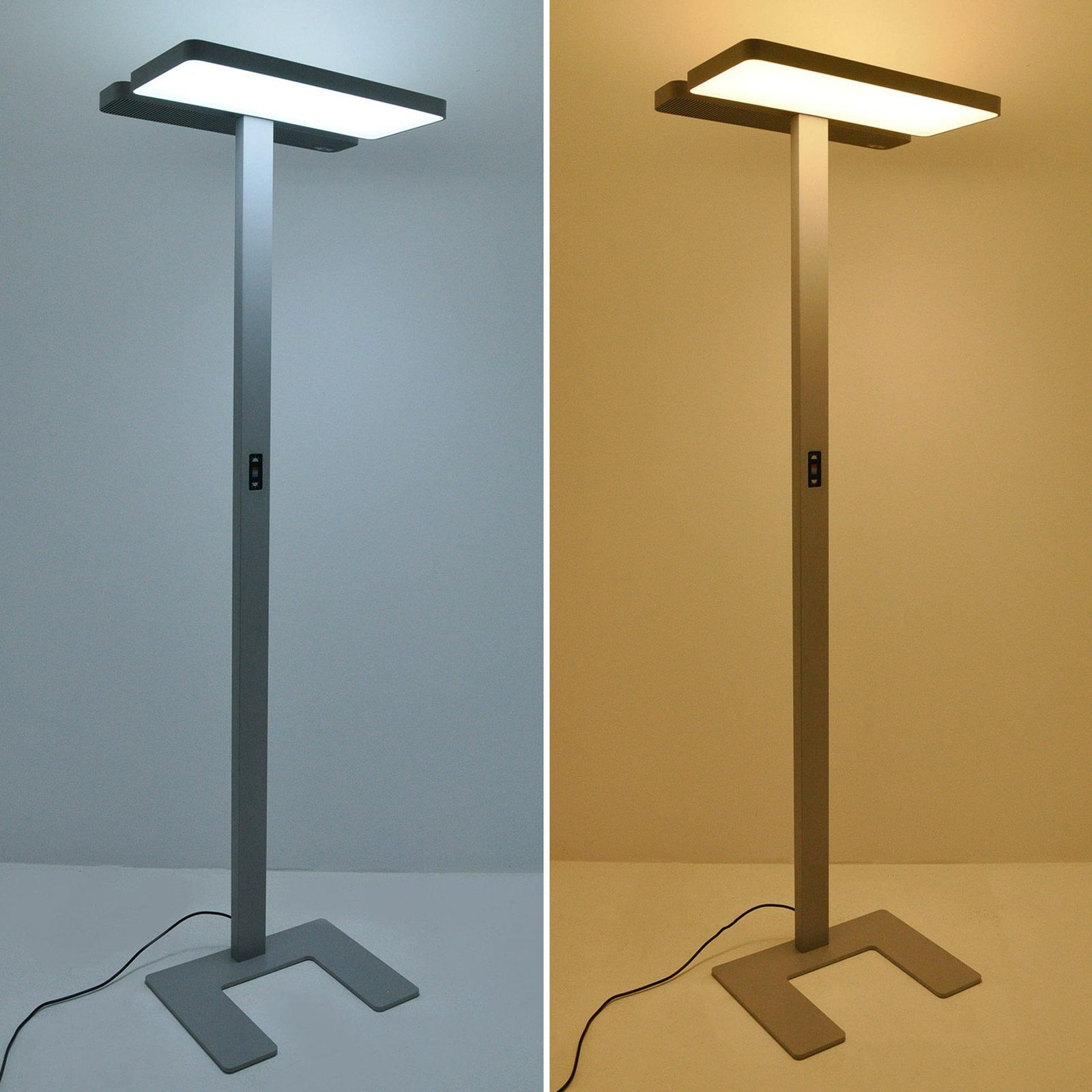 Office-LED-Stehlampe Aila, silber, Tageslichtsensor