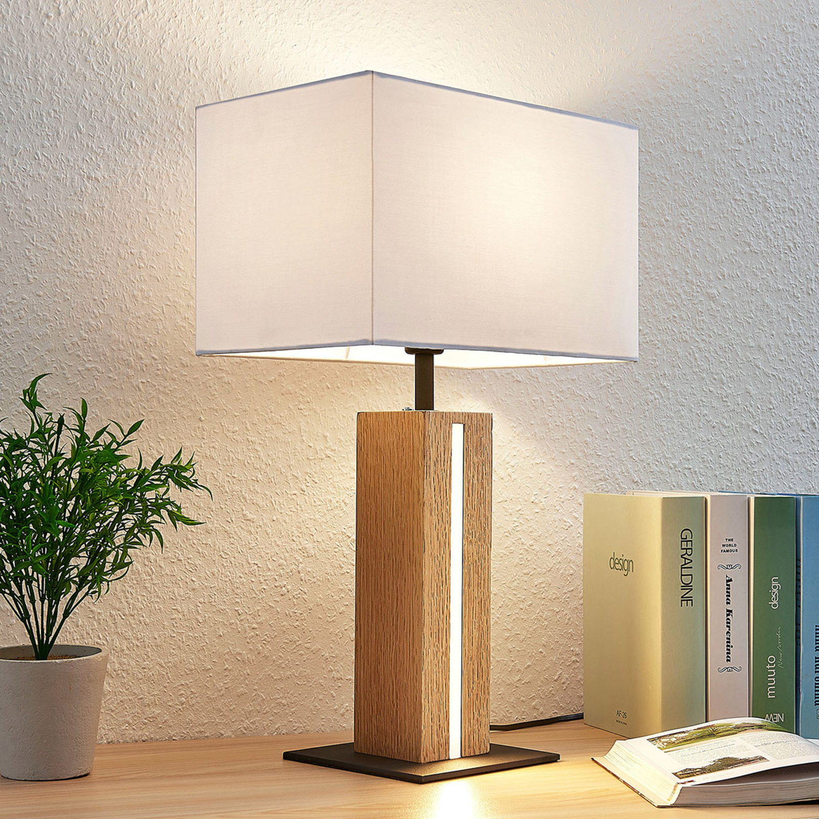 tafellamp houten montuur, hoekig | Lampen24.nl
