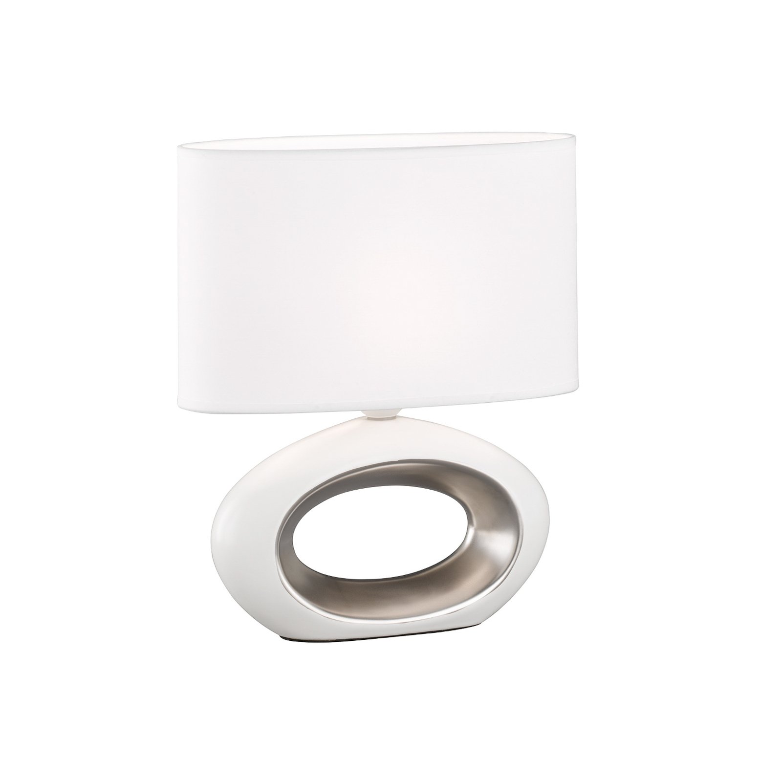 Lampe table Coba ovale tissu blanc détails chromés