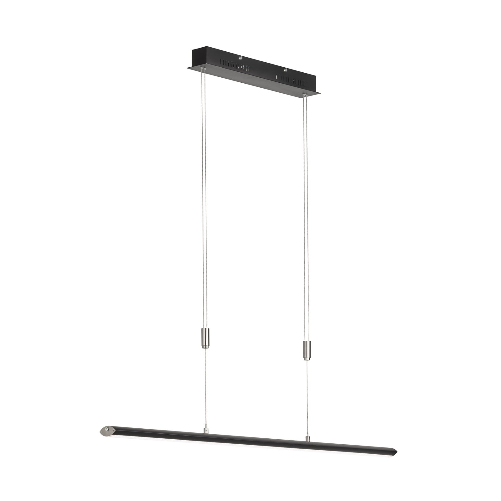 Beat LED pendant light, black/nickel-coloured, length 113 cm