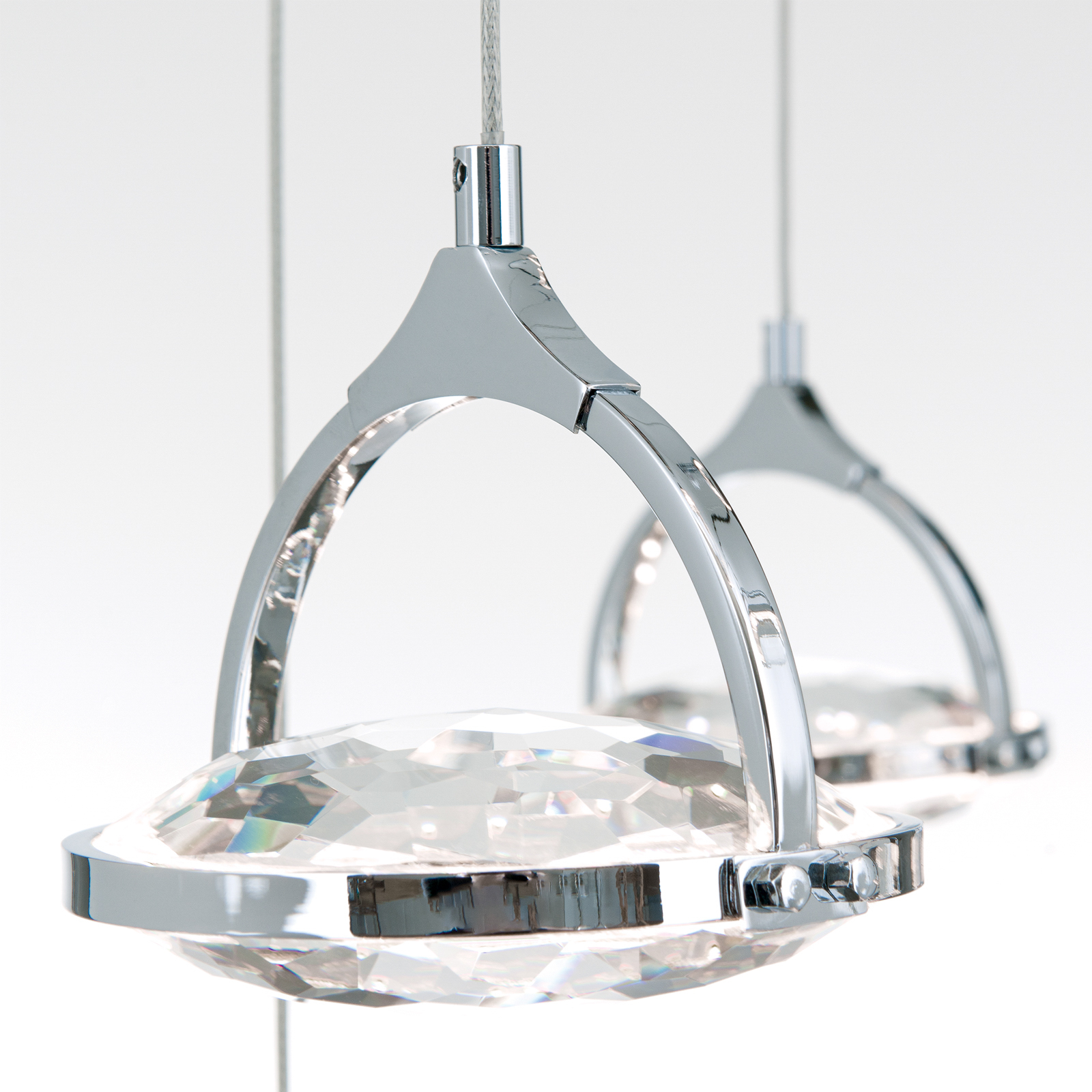 Moon LED pendant, K9 crystal glass, 12-bulb chrome