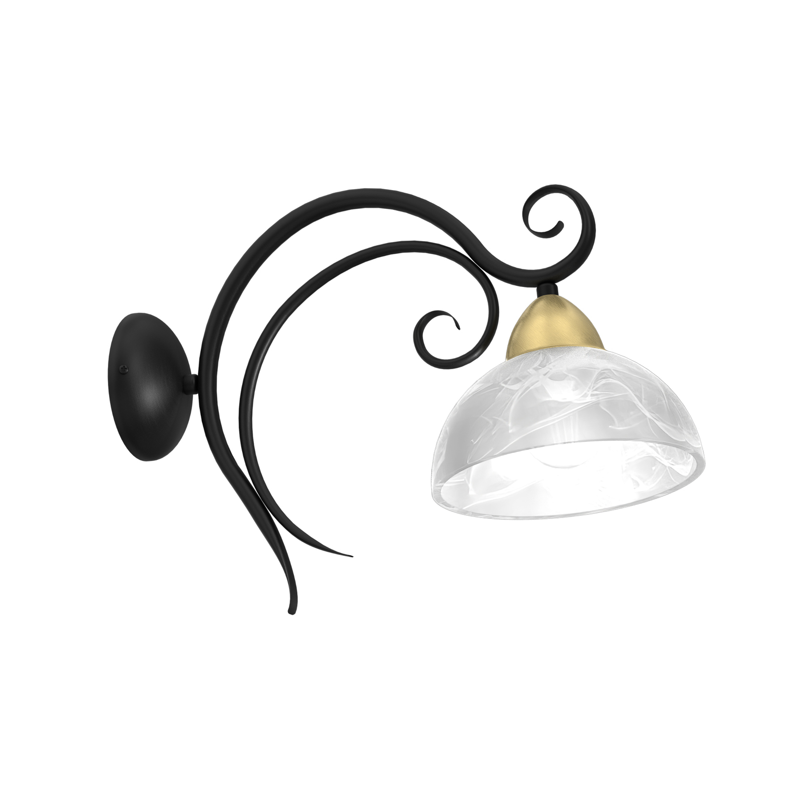 Vegglampe Flora, 1 glasskjerm, svart/messing