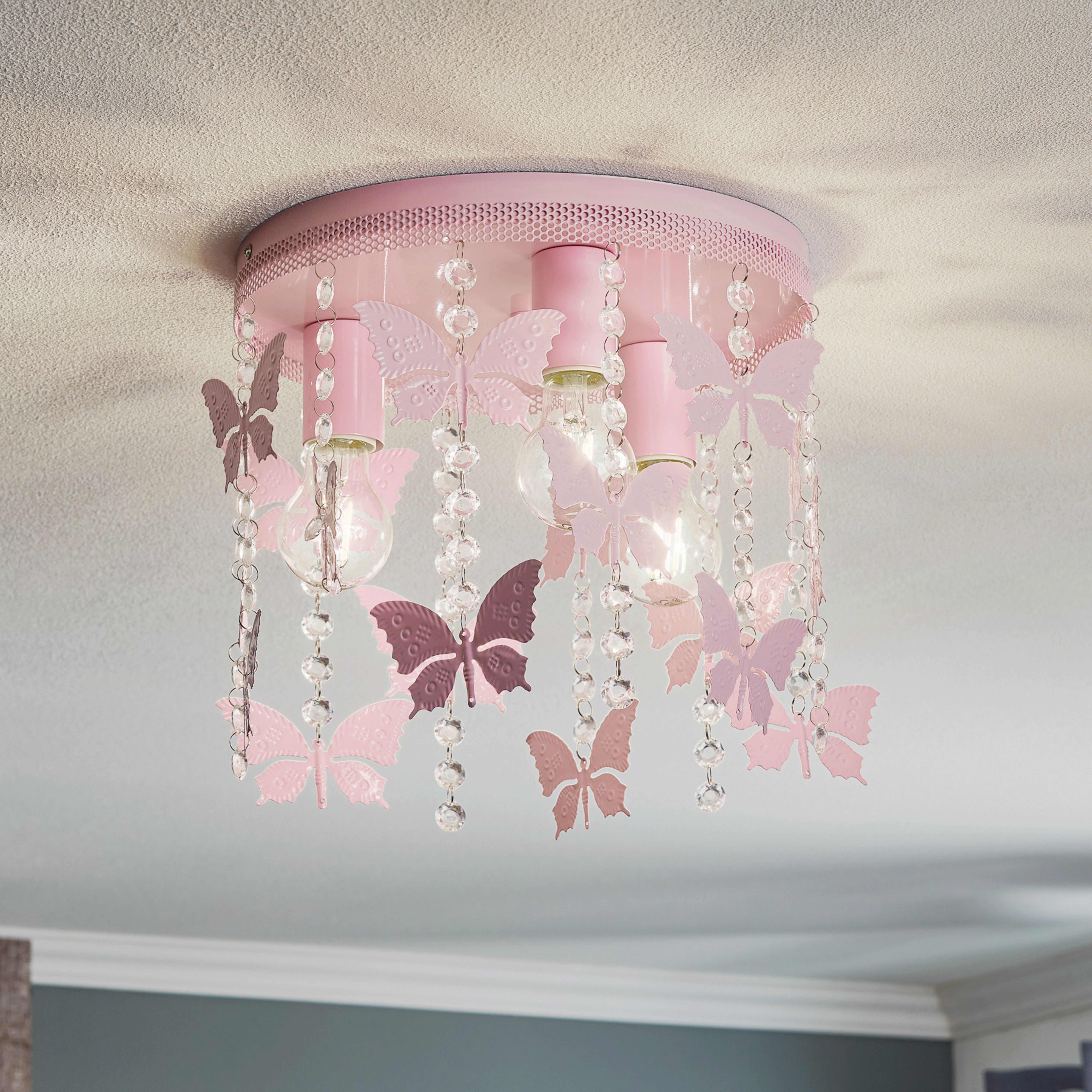 Plafonnier Angelica rose avec papillons