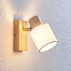 Lindby Spot Wanessa, træ, hvid, E14, 14 cm, justerbar