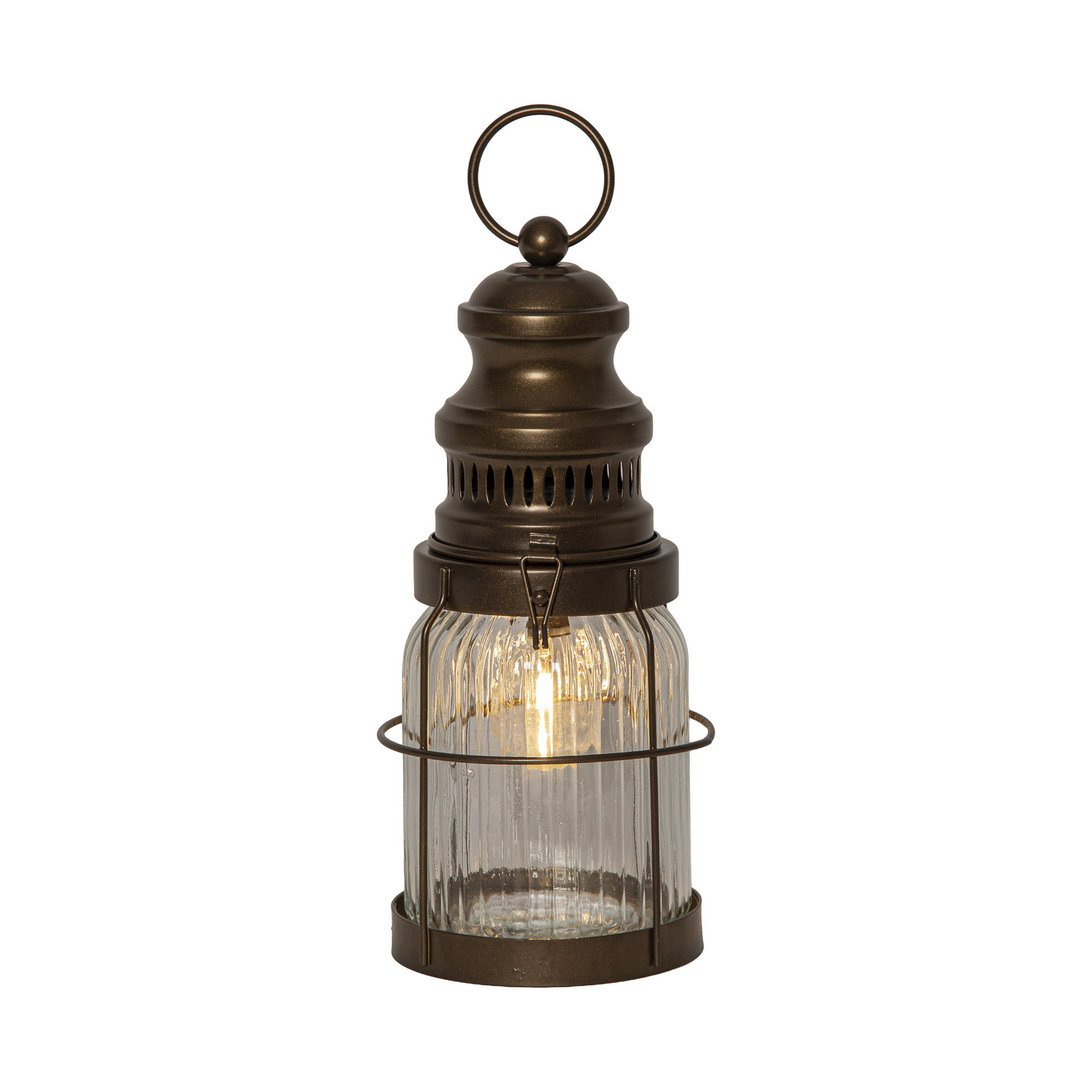 Aina LED lantern, bronze, height 28 cm, metal/glass Aina LED lantern, bronze, height 28 cm, metal/glass