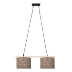 Candeeiro suspenso Zigana, padrão castanho, 2 lâmpadas, tecido, madeira