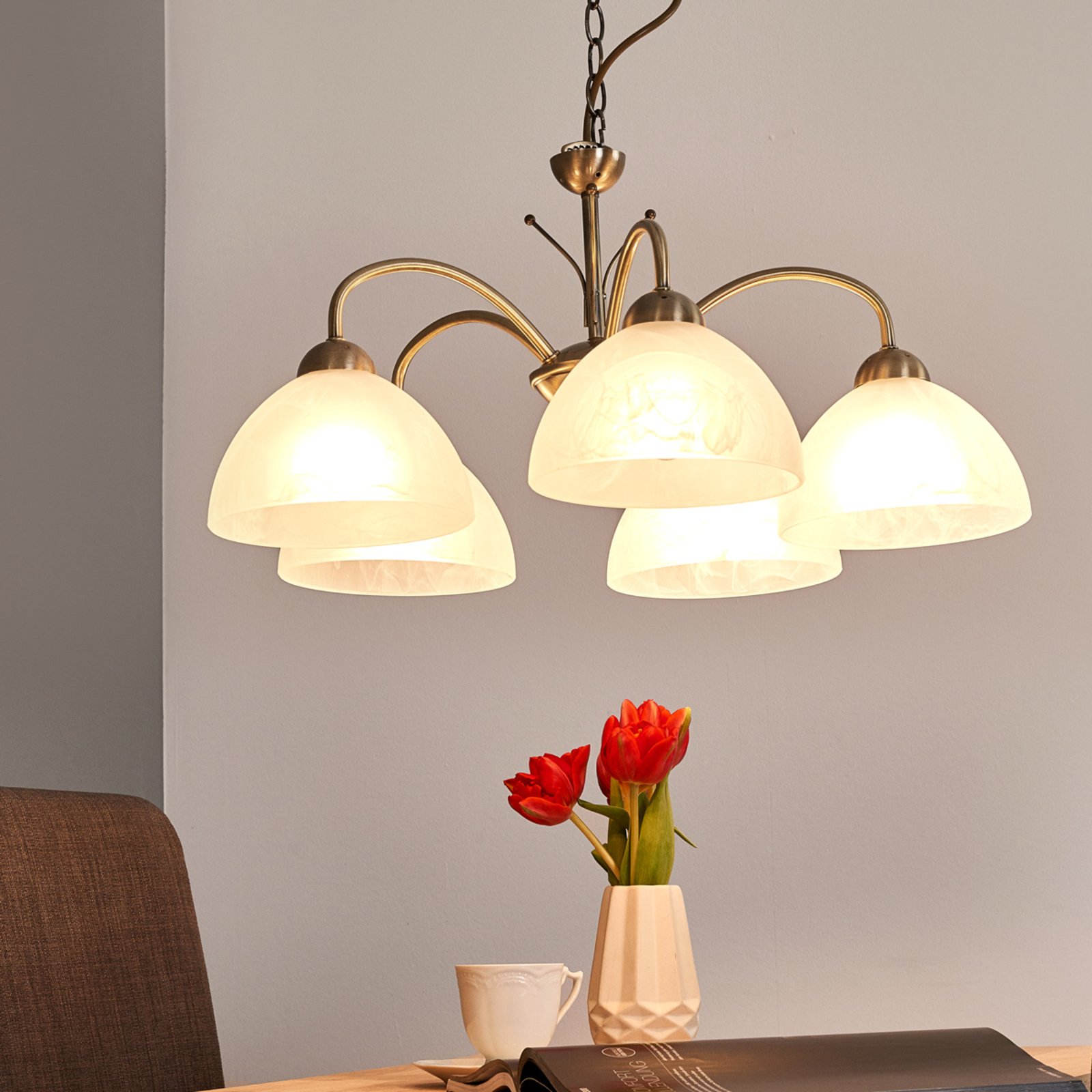 MILANESE, 5-lichts, oud-messing | Lampen24.nl