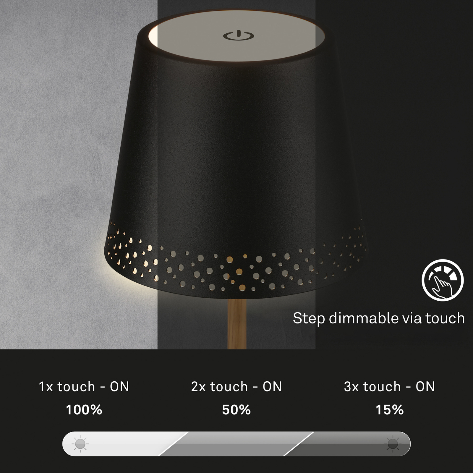 LED stalinė lempa "Kiki" su įkraunama baterija 3000K juoda/auksinė