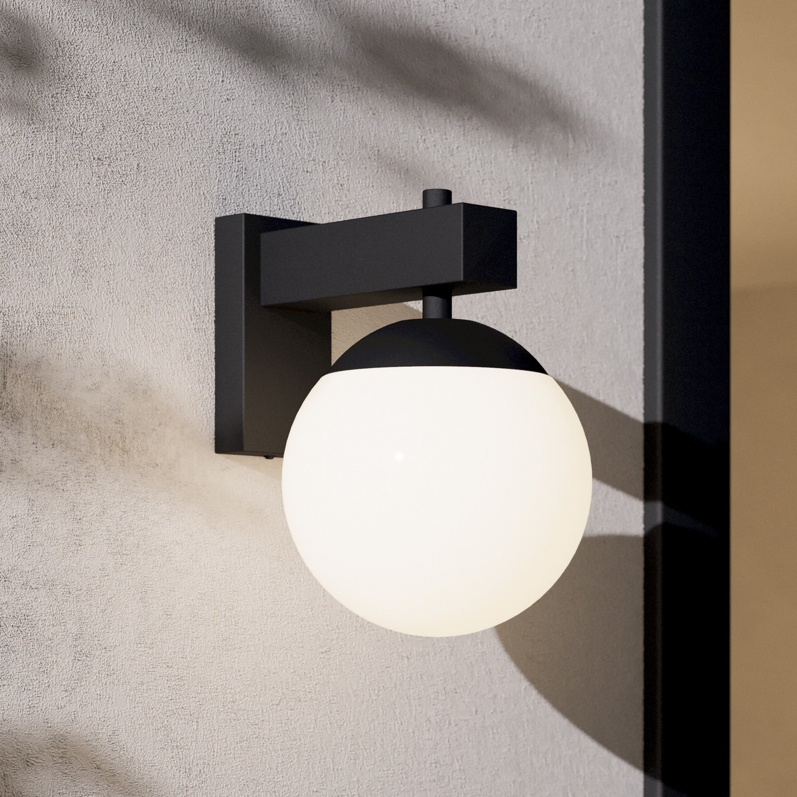 Bufalata buitenwandlamp, zwart/opaal wit