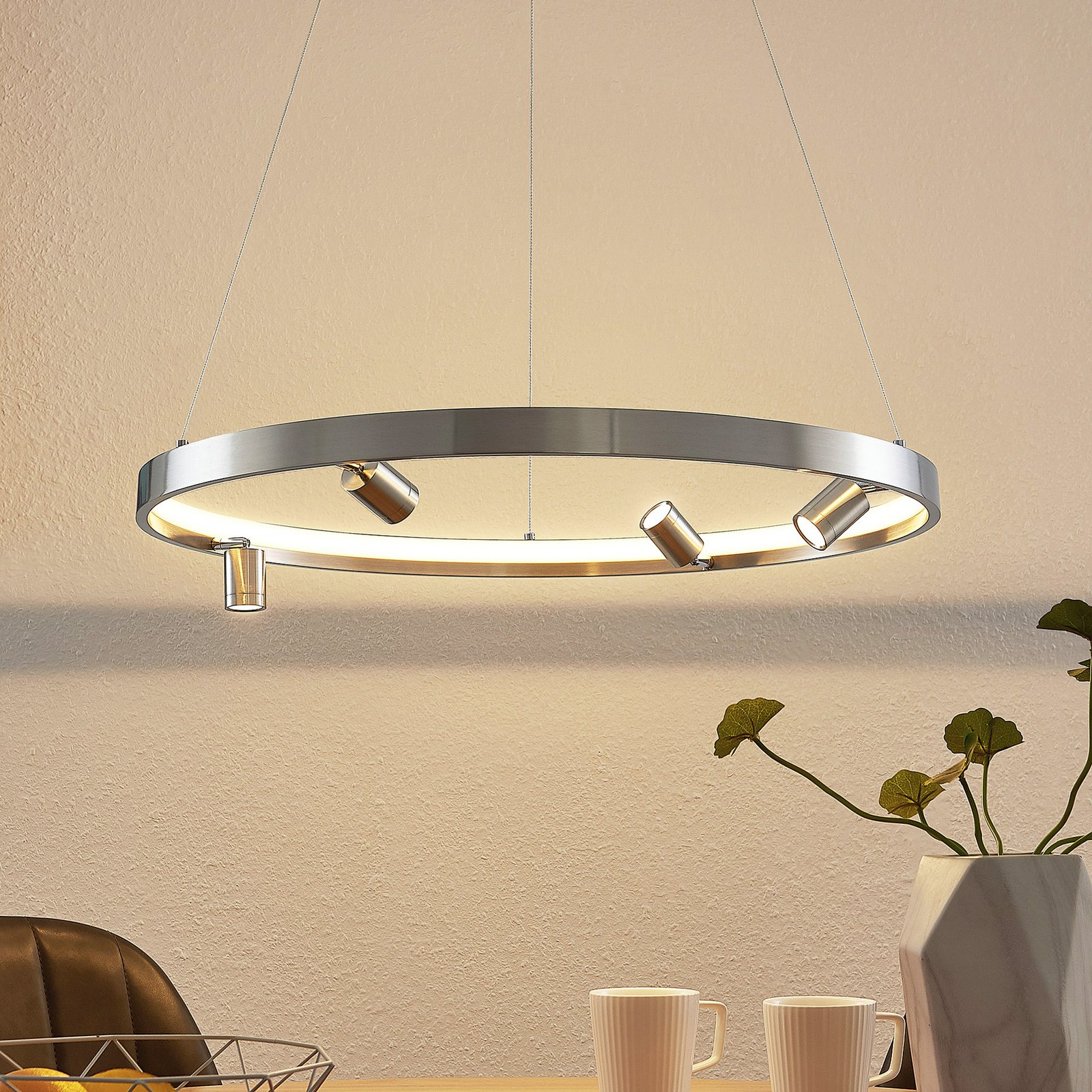 Lucande Paliva lámpara colgante LED, 64 cm, níquel