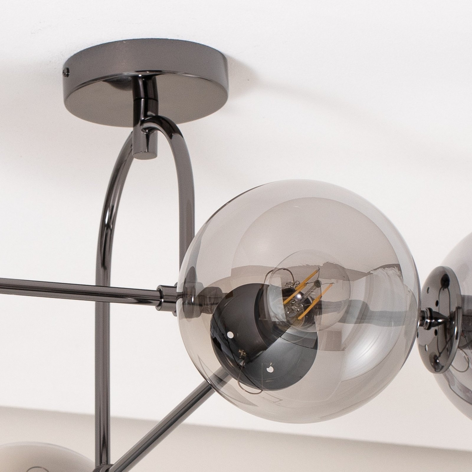 Portemo loftlampe, røggrå/nikkel, 83x74 cm, 4 lyskilder af glas