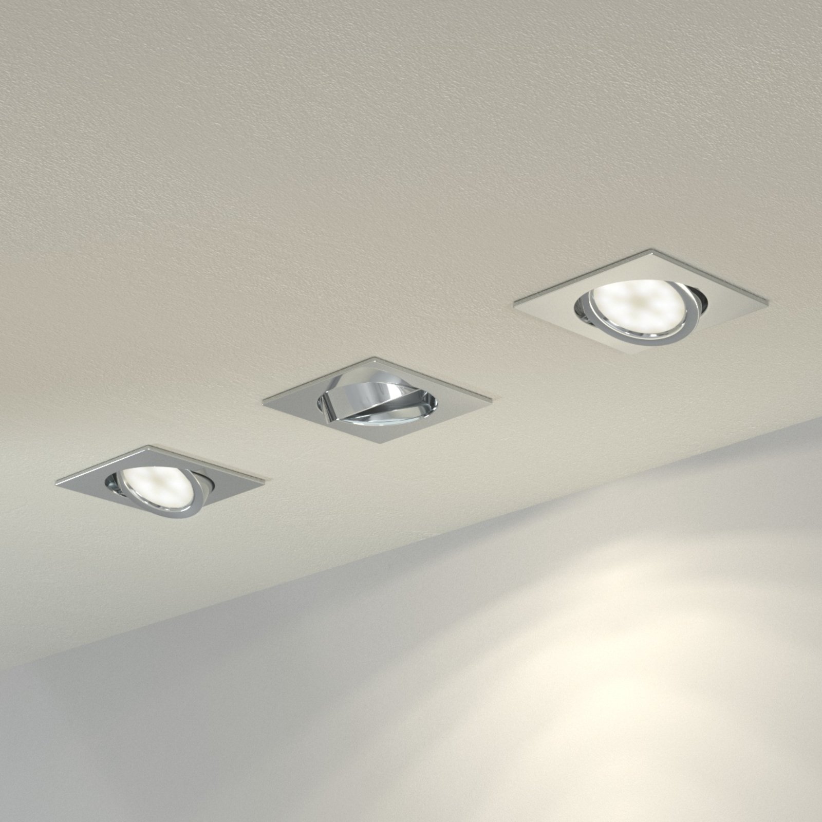 LED recessed lights, chrome, angular, set of 3