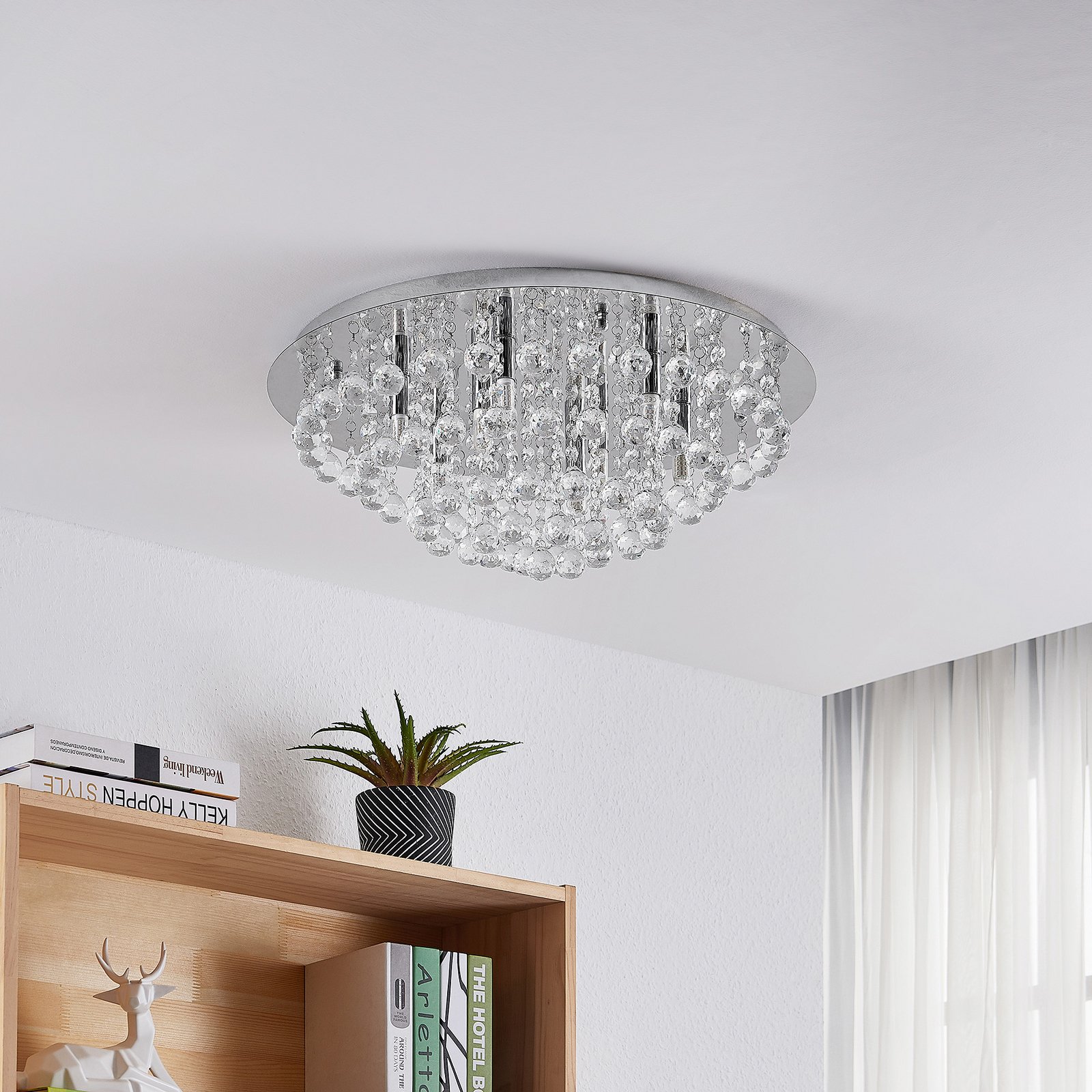 Lindby Deckenleuchte Antonino, Ø 55 cm, 8-flg., Kristall, G9