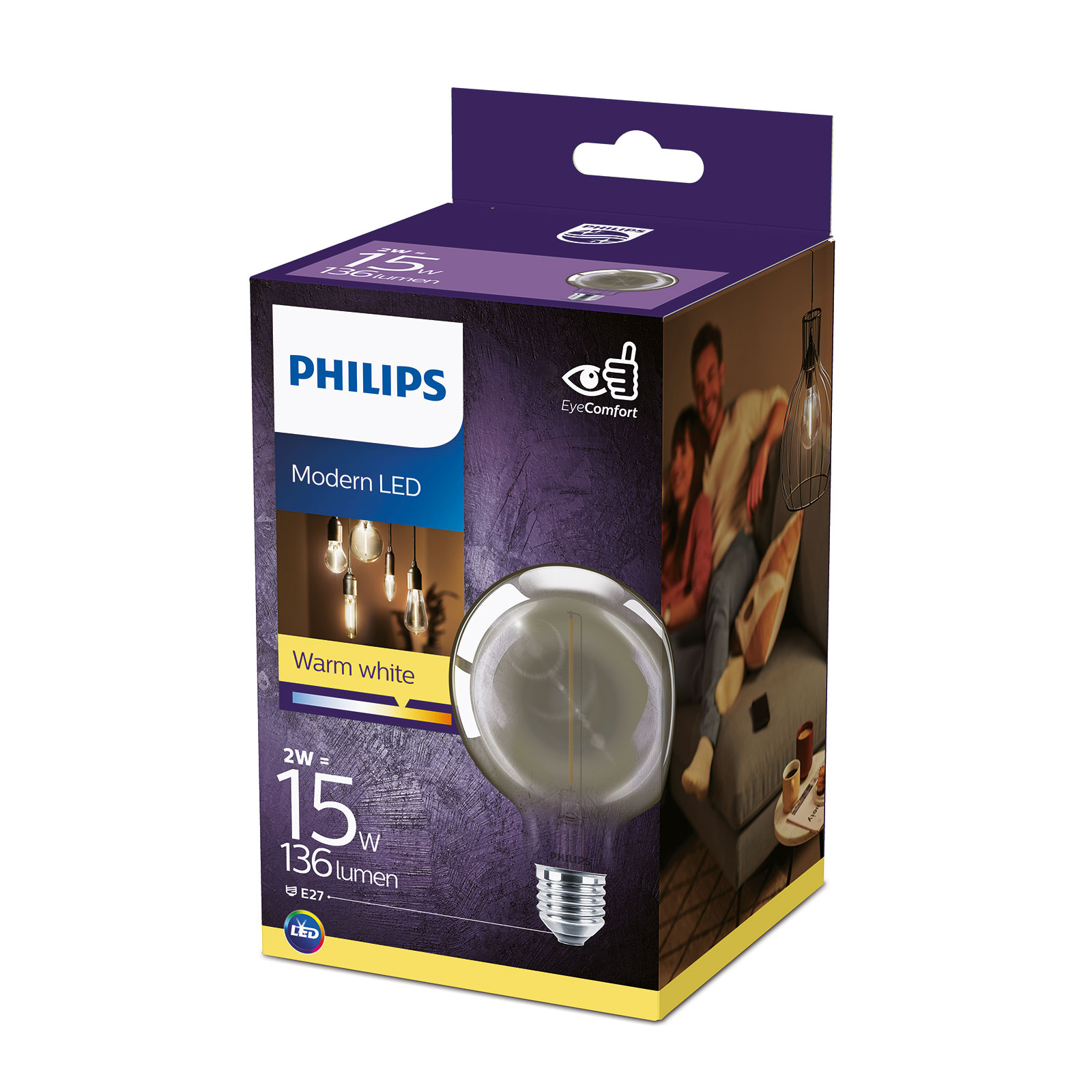 Philips Classic LED globe lampe røykfarget E27 G93 2W