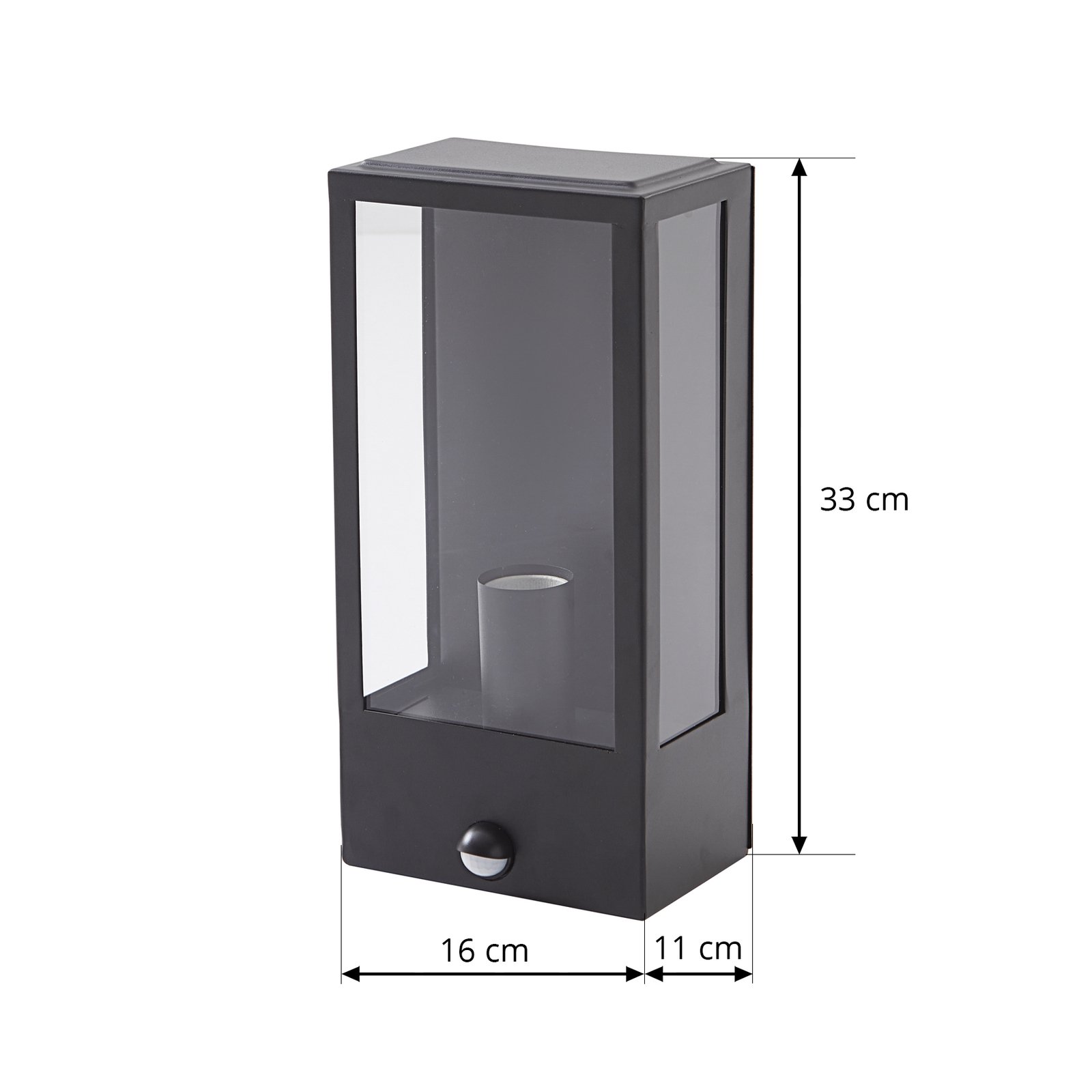 Lindby outdoor wall light Ilana, black, sensor, IP44, E27