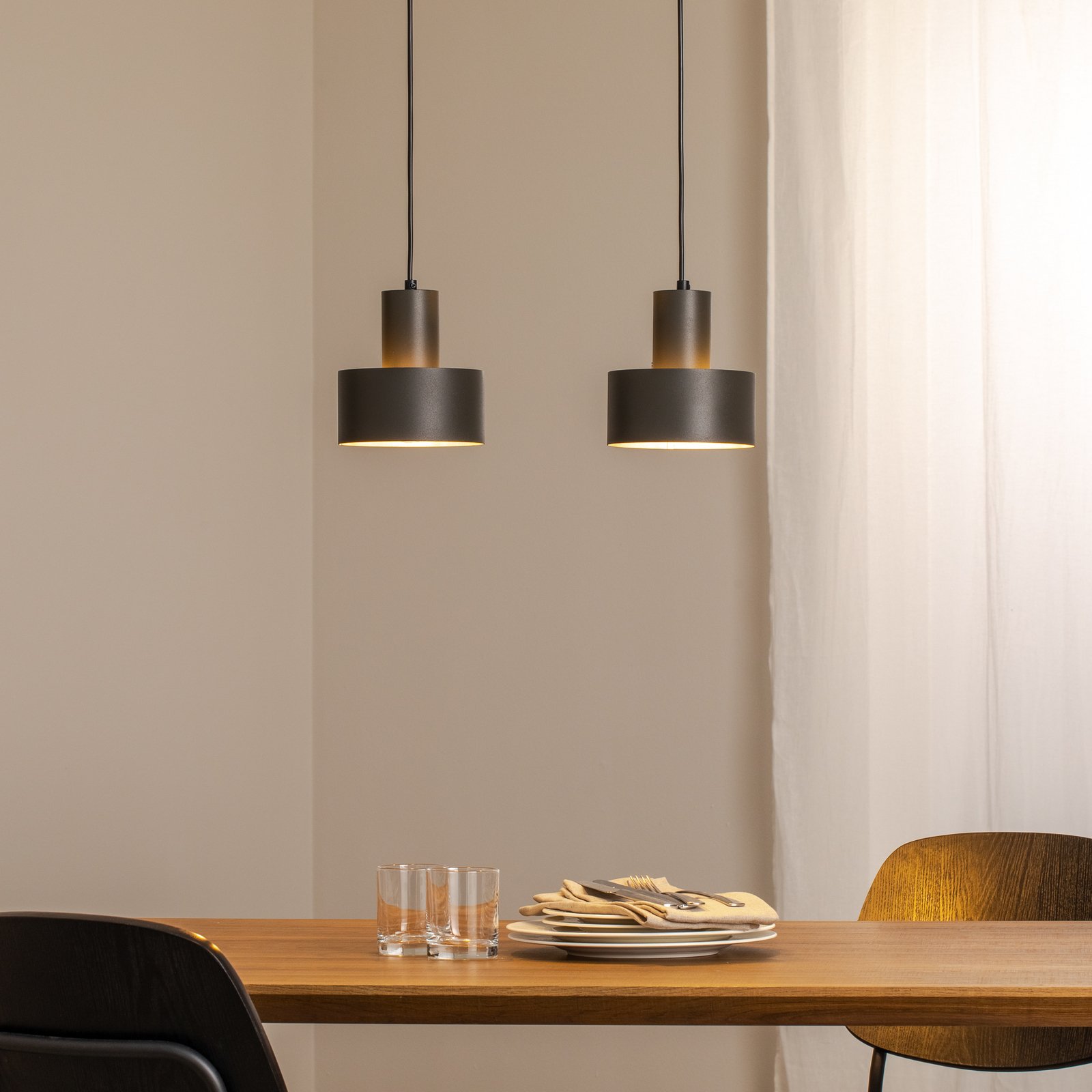 Hängeleuchte Rif 2, olivgrün, 2-flammig, linear, Stahl