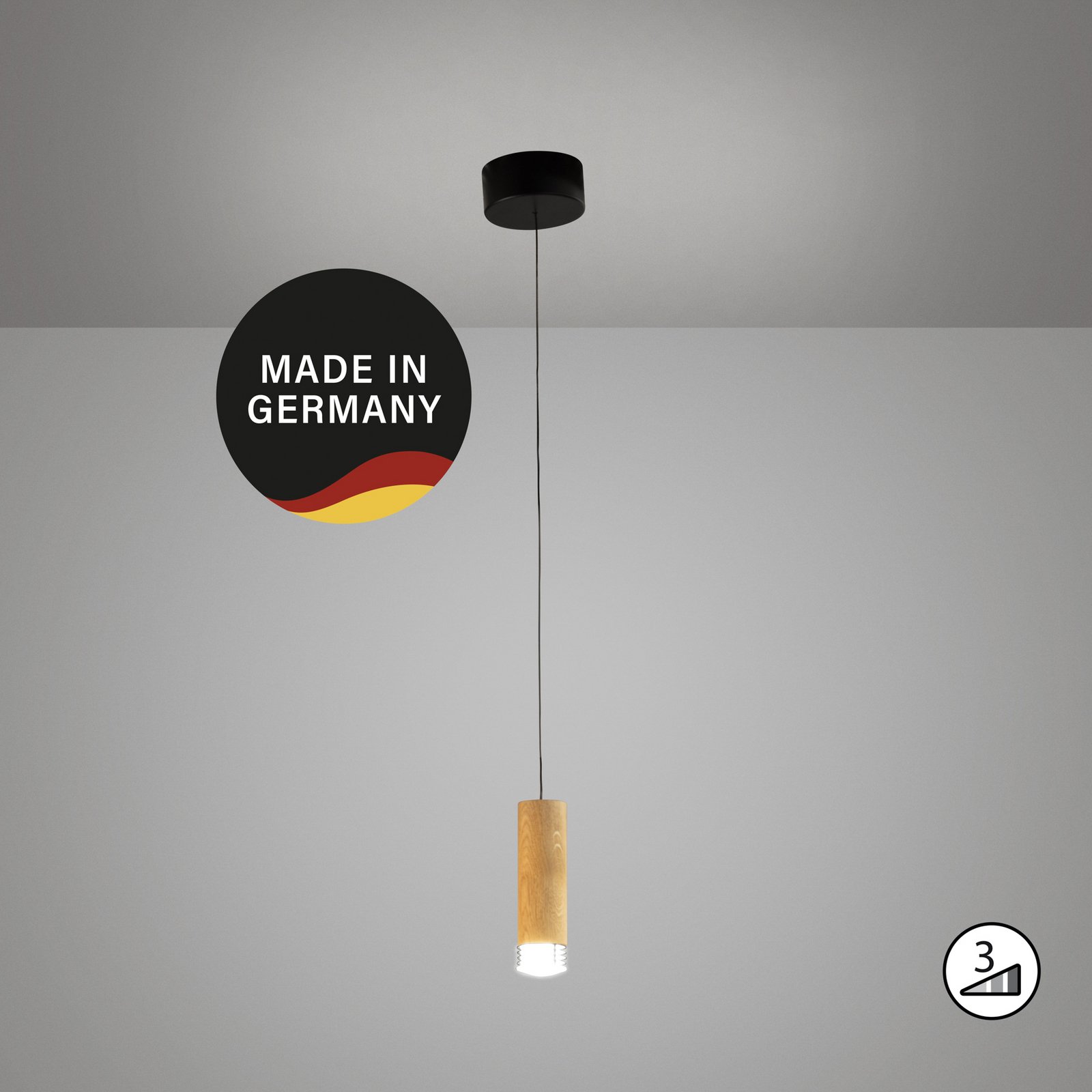 LED hanglamp Shine-Wood, Ø 13 cm eiken/zwart hout/acryl