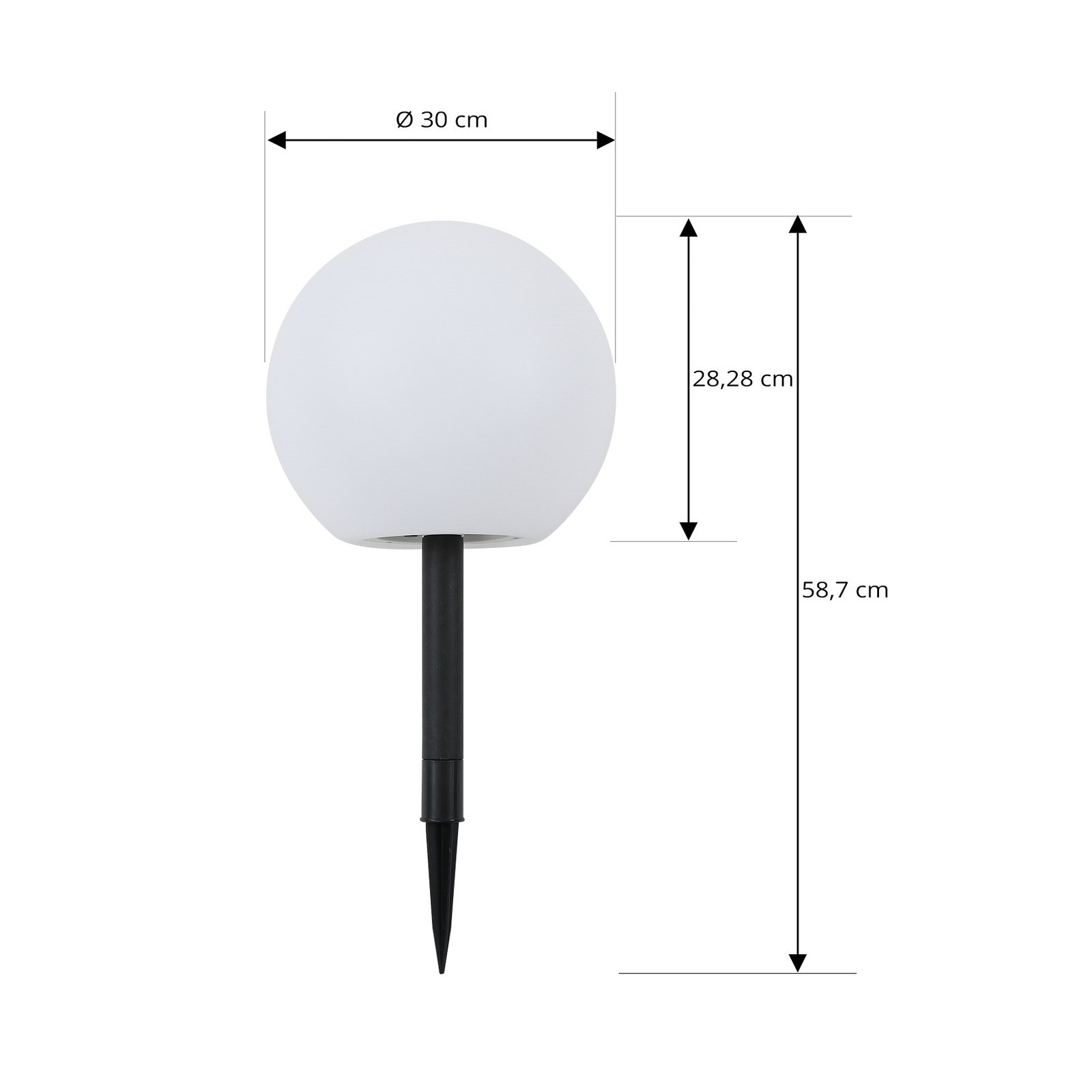 Lindby LED lamp op zonne-energie Lago, Ø 30 cm, bol, grondpin, wit