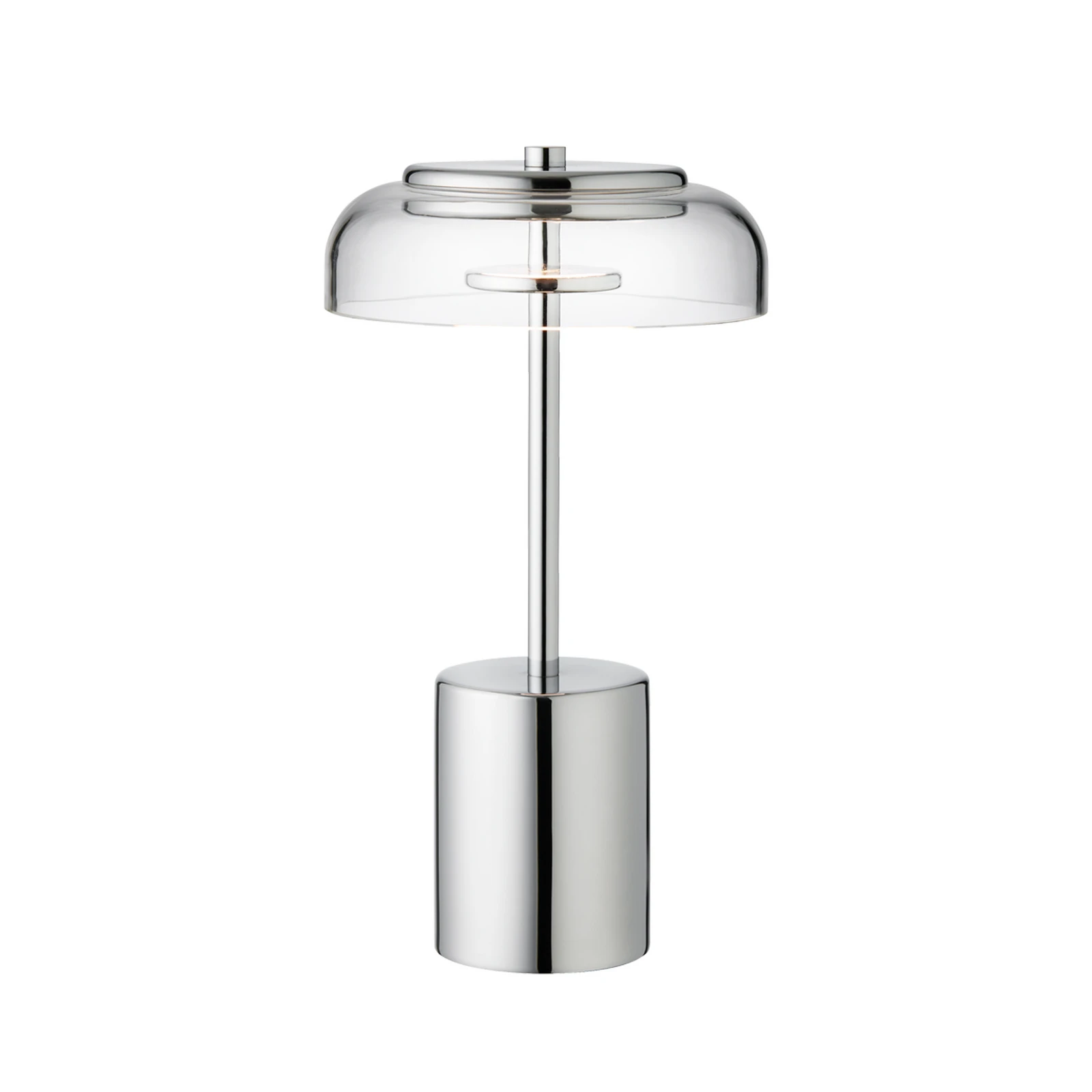 Nuura LED stolna lampa na baterije Blossi, visina 26 cm, krom/prozirna