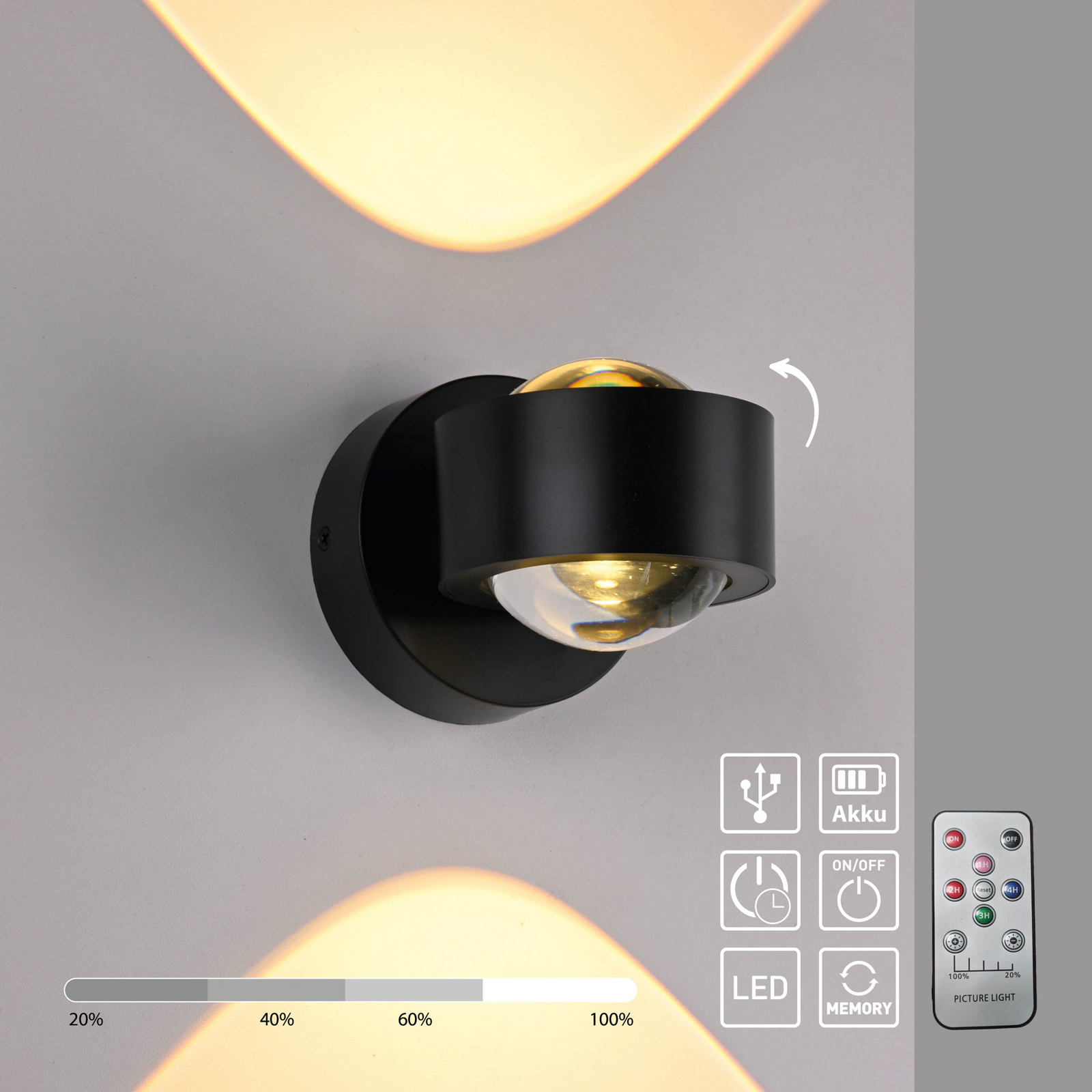 JUST LIGHT. aplique de pared LED Chia negro hierro 3000 K