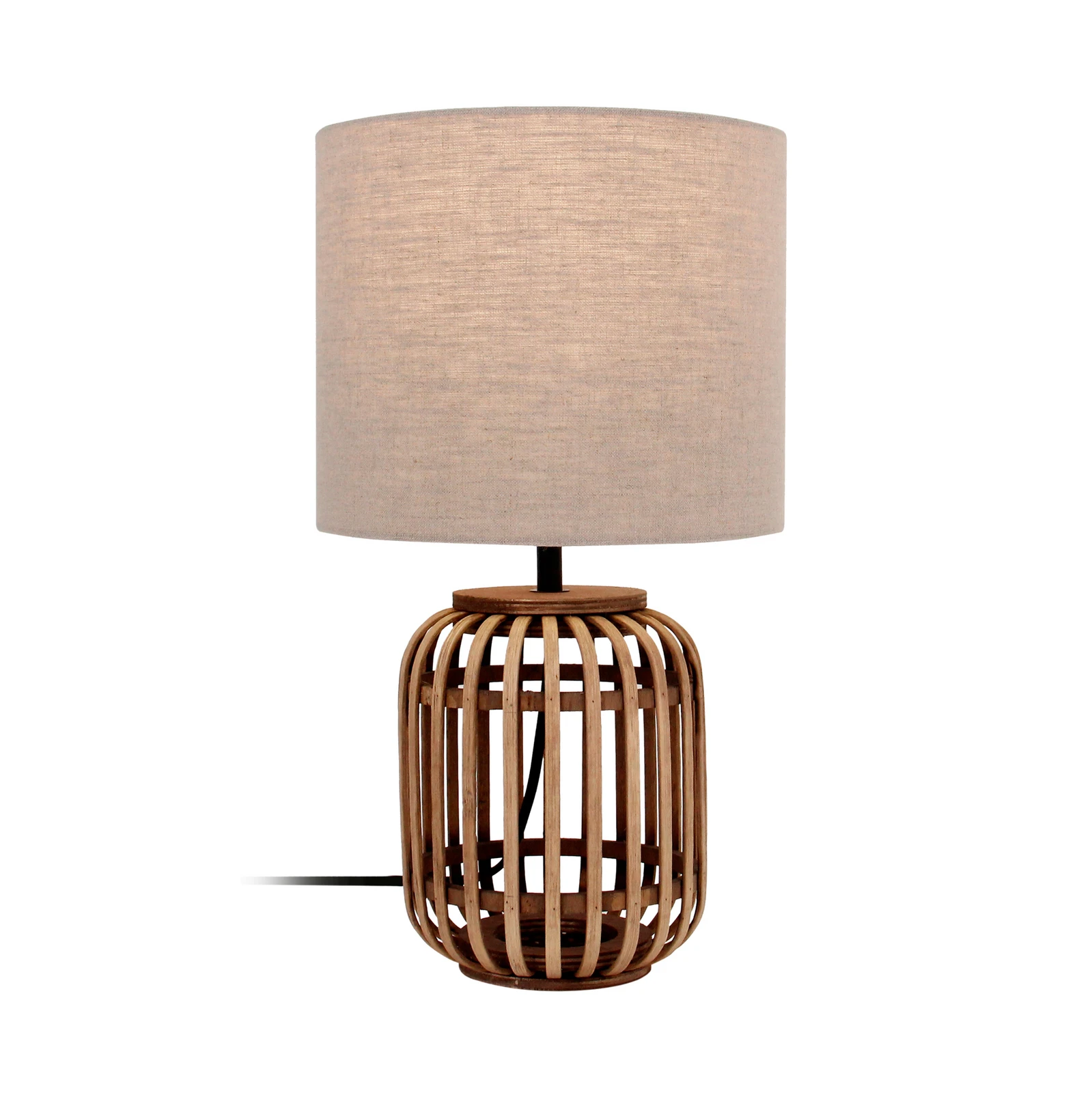 Stolná lampa Lindby Marzanna, sivá, bambus, 42,5 cm, E27