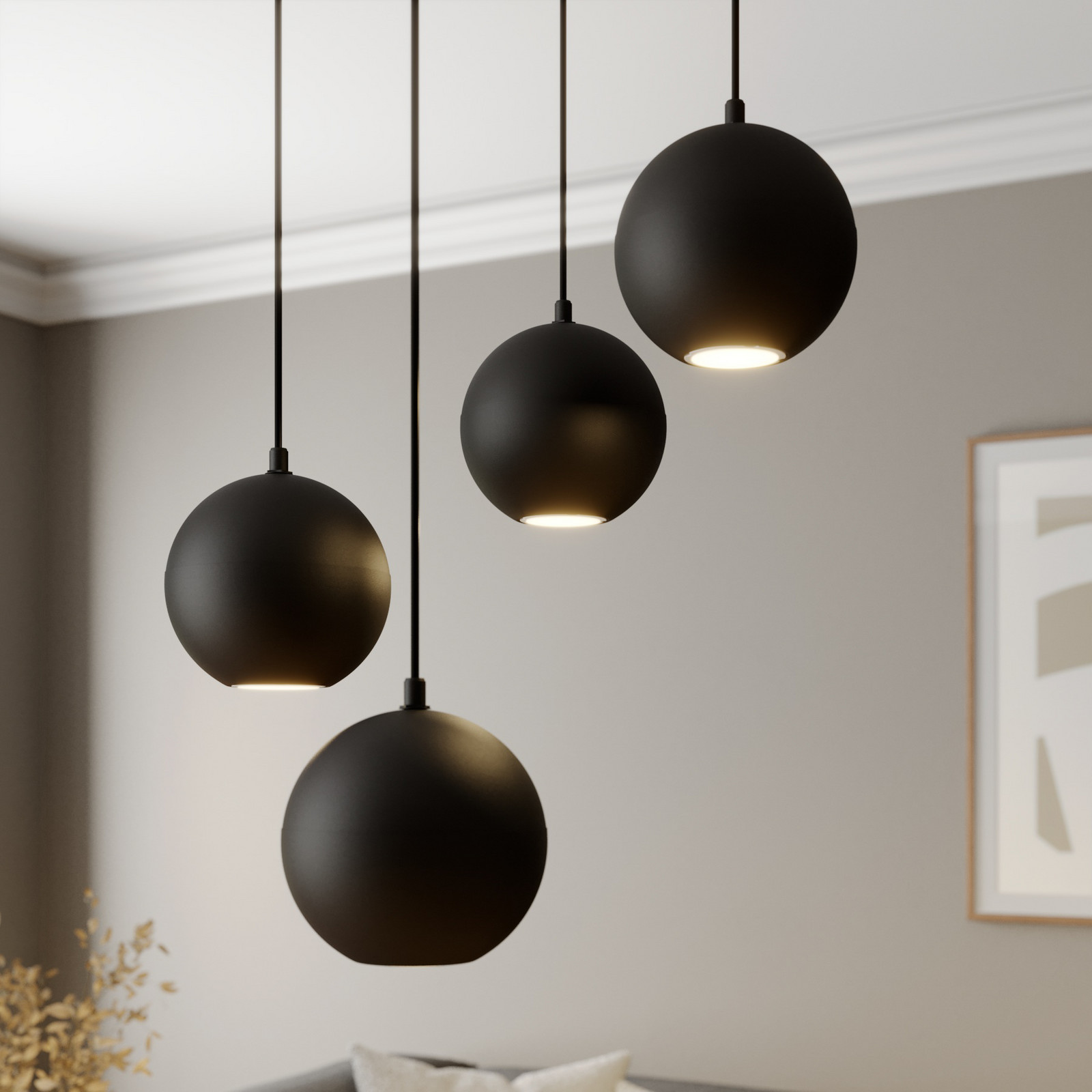 HELAM Lampă suspendată Midnight negru rotundă cu 4 becuri - Camera de zi / sufragerie - Modern - Metal