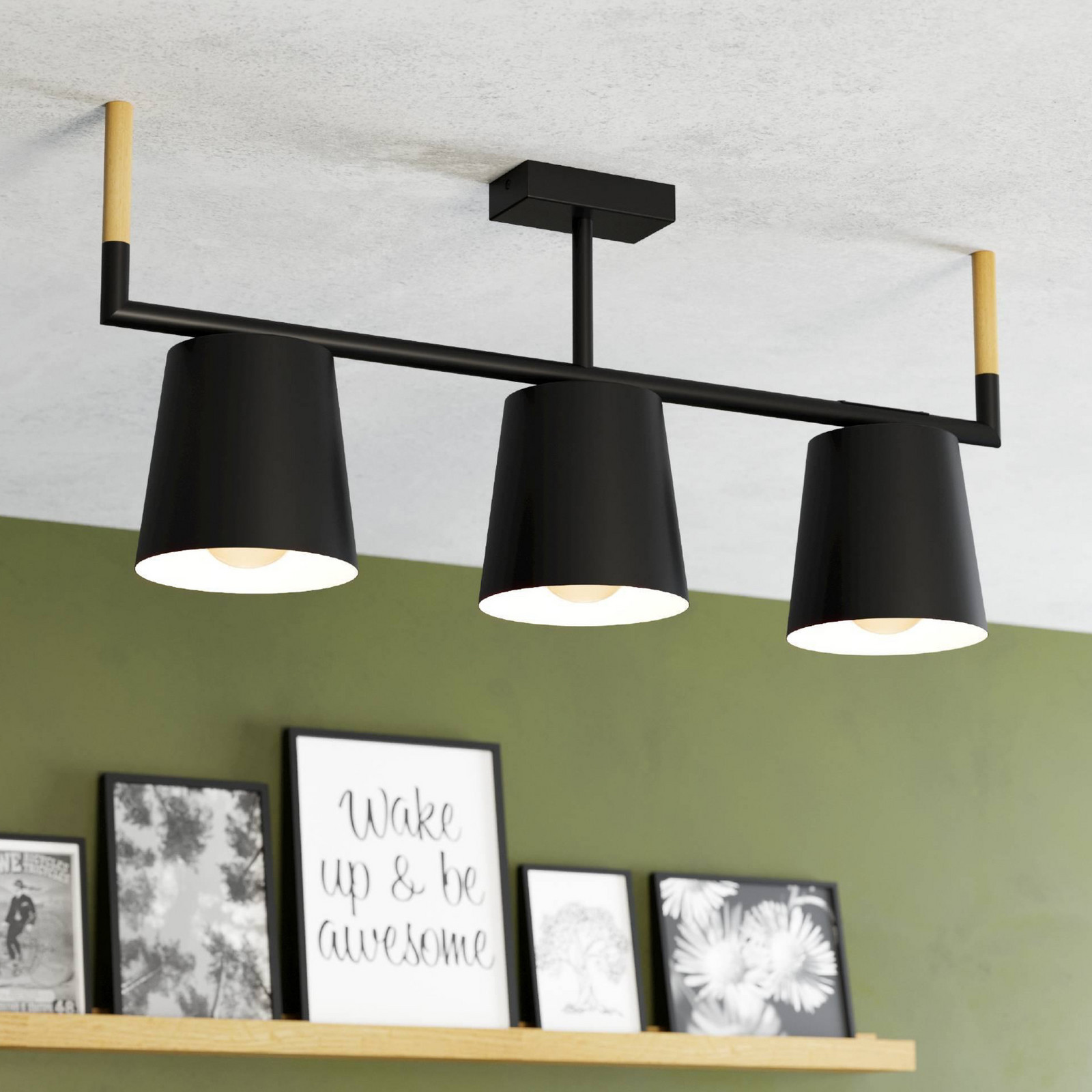 EGLO Plafonieră Lacey lungime 78 cm 3 lumini oțel - Camera de zi / sufragerie - modern - negru lemn deschis crem - Metal