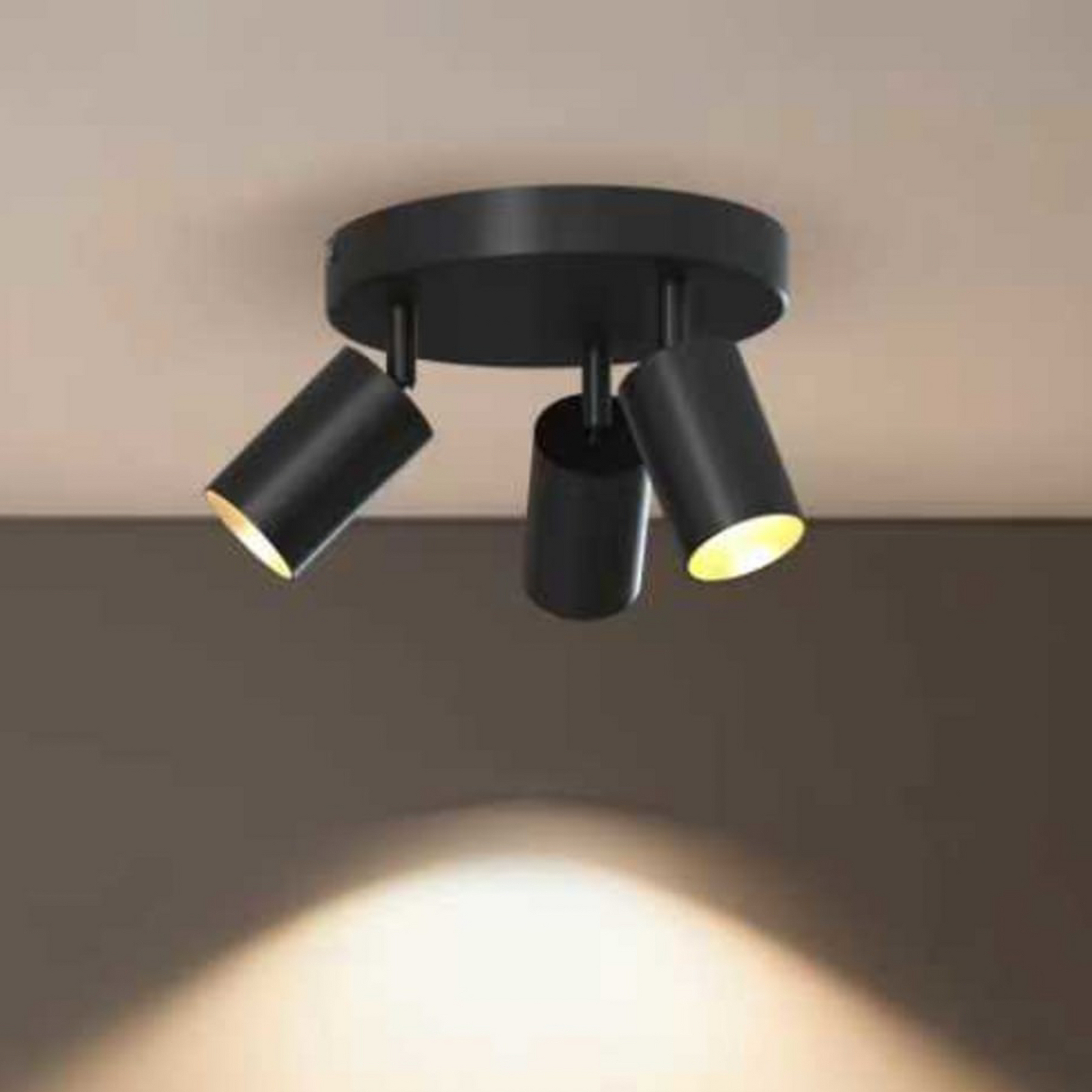 Calex GU10-Deckenspot, schwarz, Ø 20 cm, 3-flammig, Metall