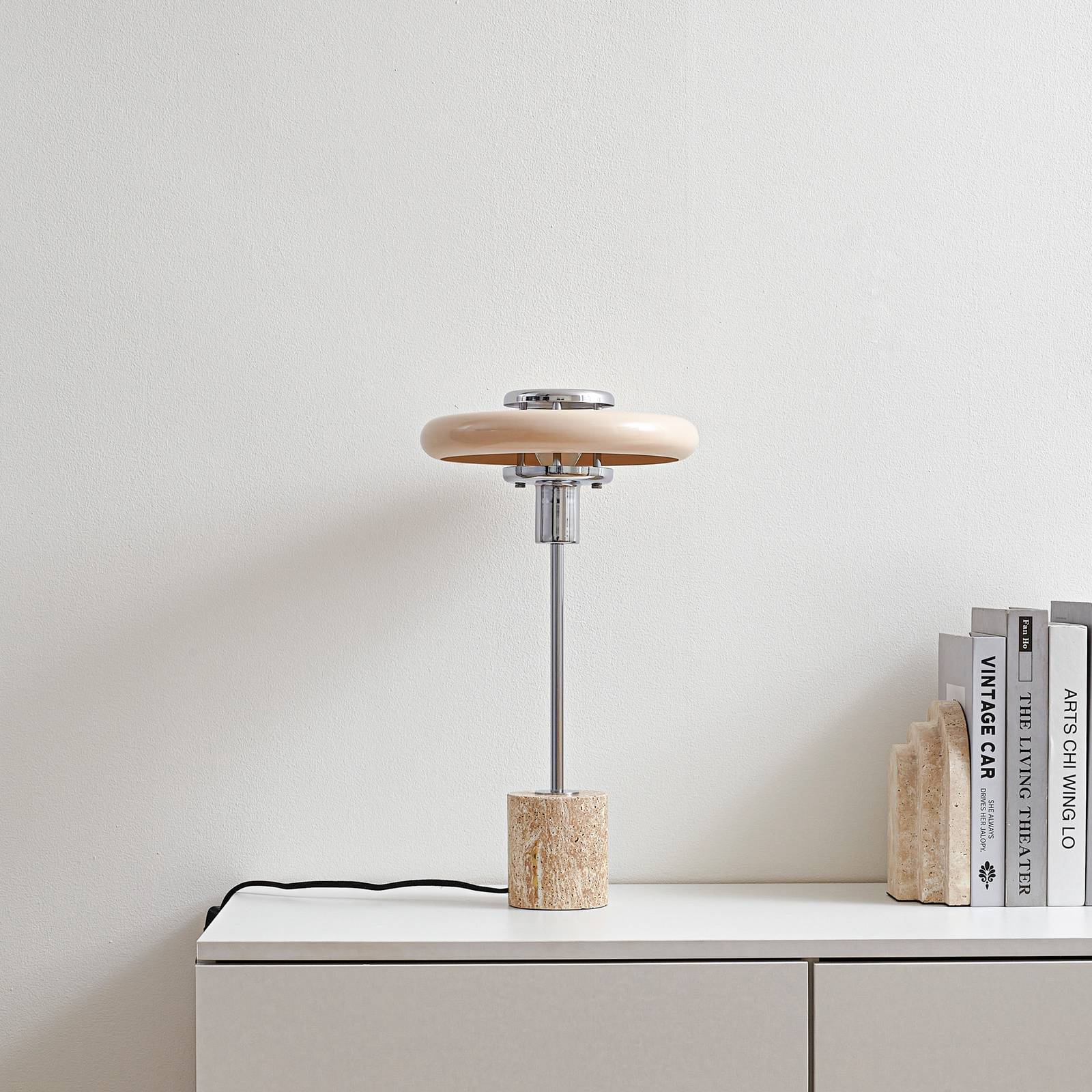Lindby Lampa stołowa Branford, 46 cm, beżowa, metal/trawertyn