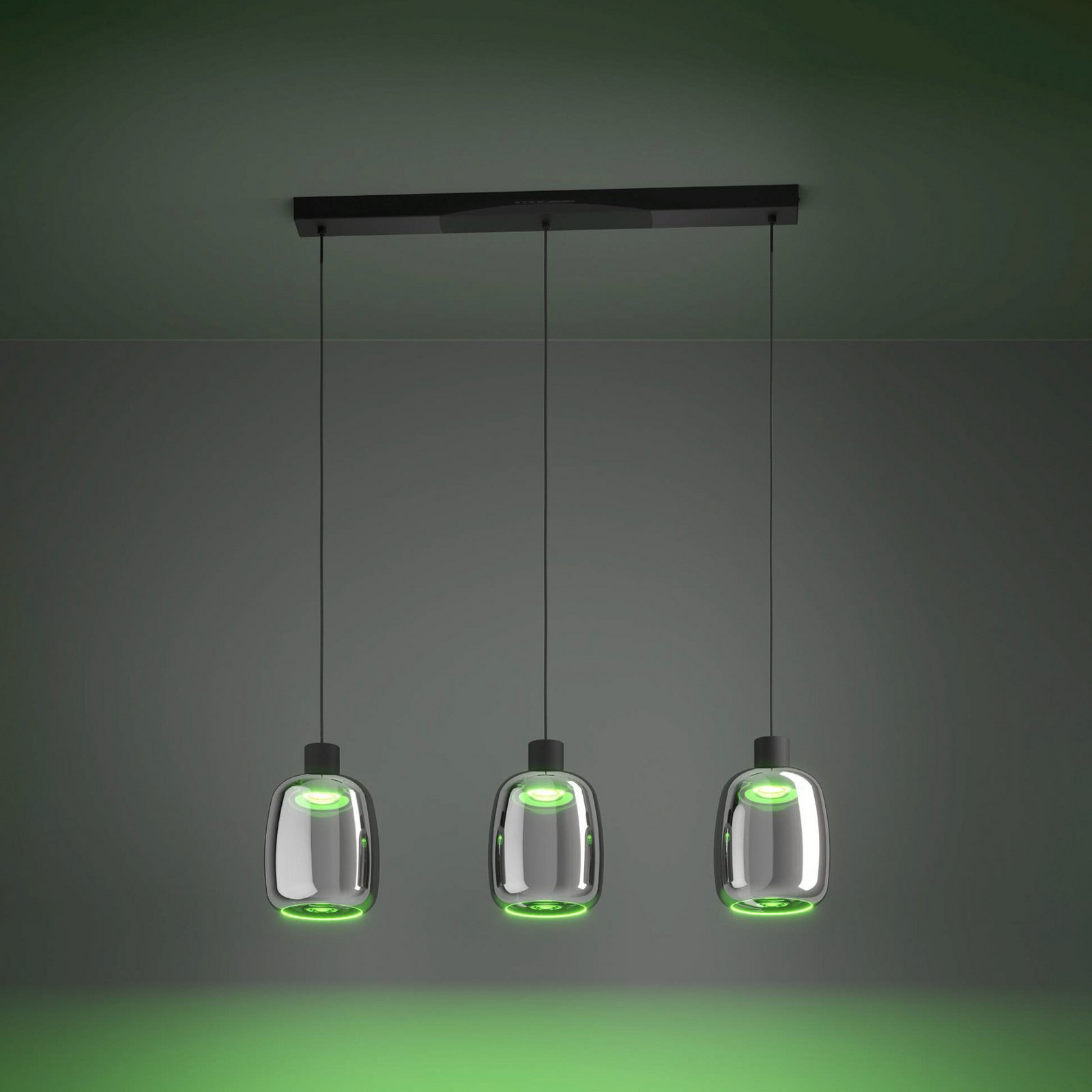 EGLO connect LED hanging light Molochio-Z, 3-bulb, black, clear