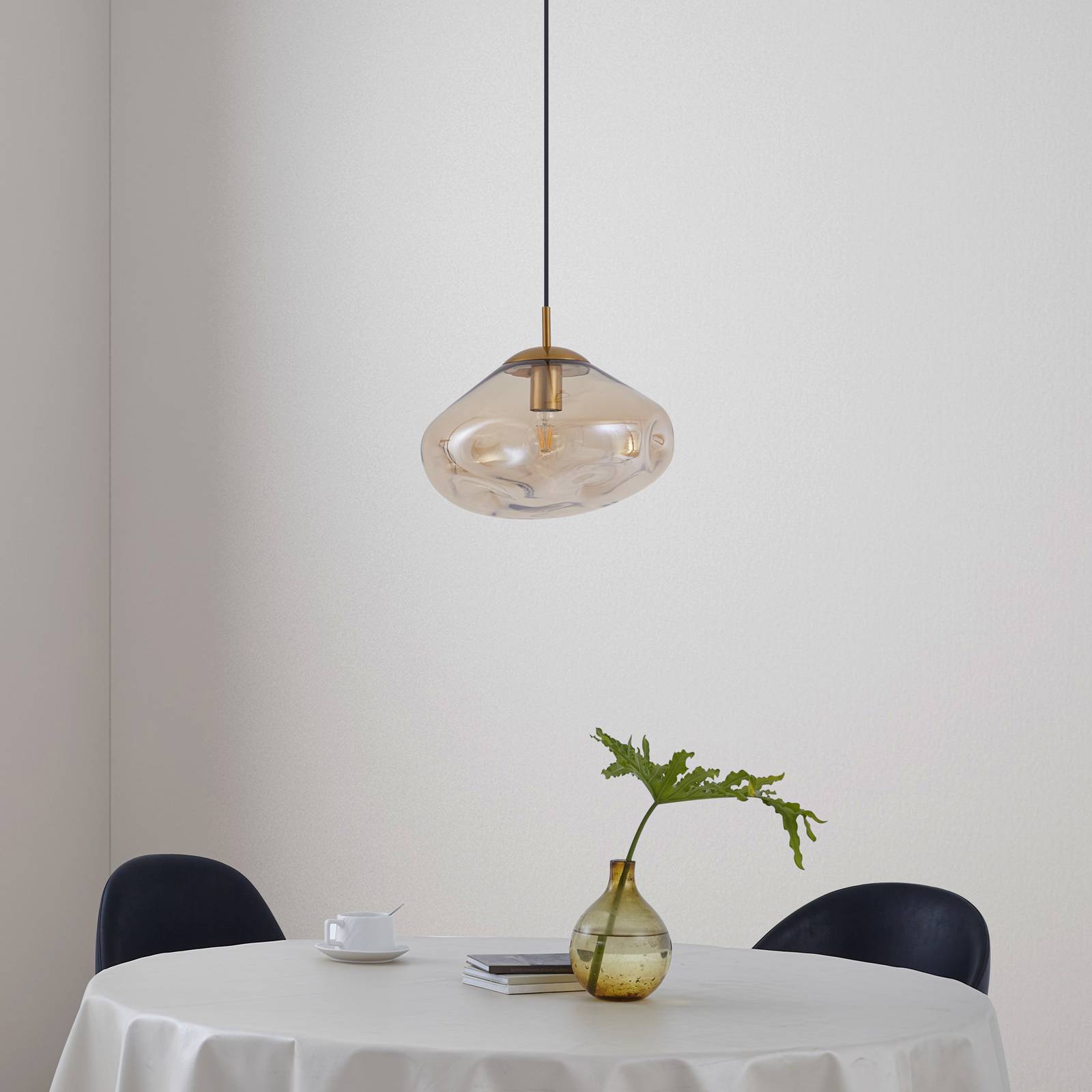 Lampa wisząca Lindby Lelia, bursztyn, szkło, Ø 35 cm