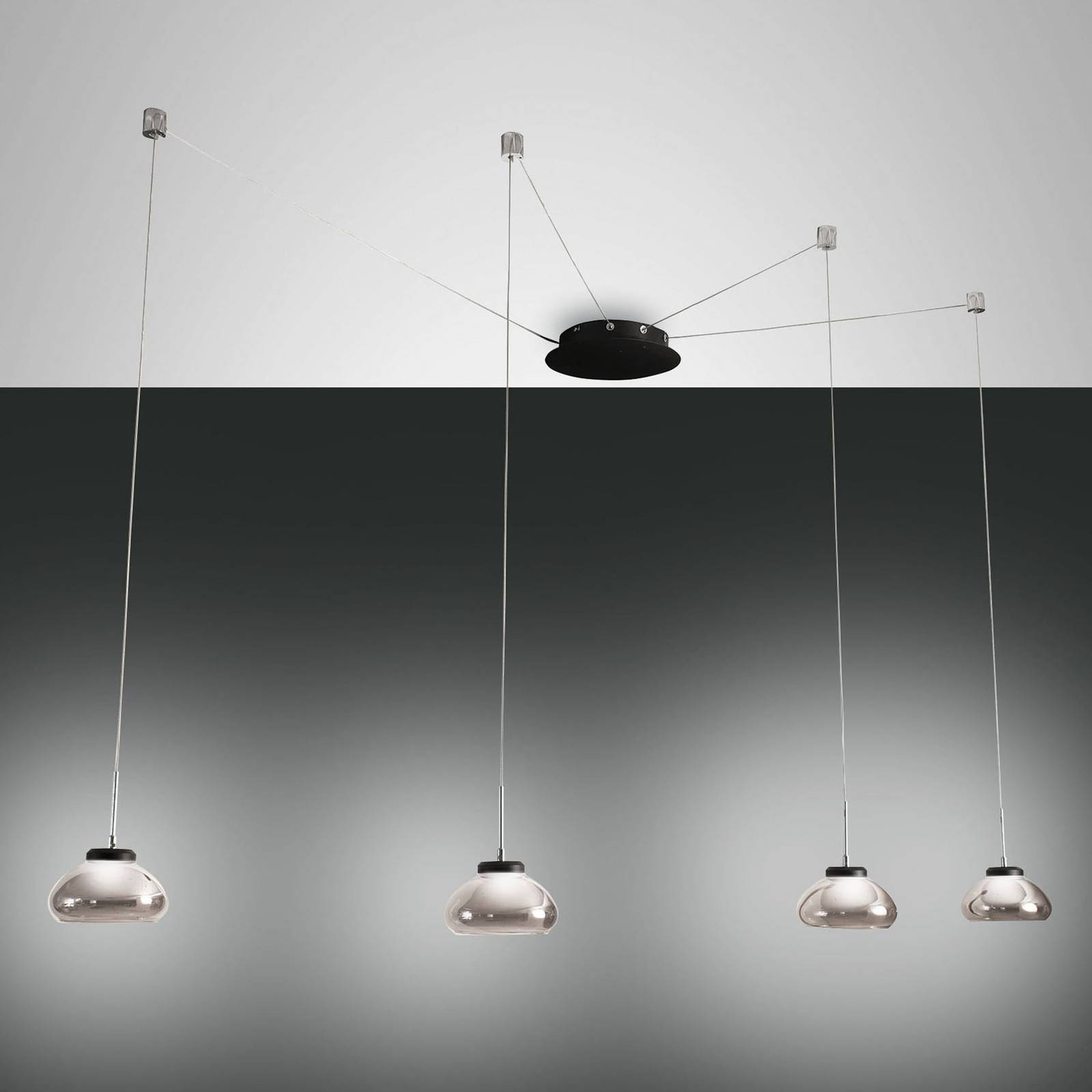E-shop Závesné LED svetlo Arabella, 4pl, čierna/sivá/číra