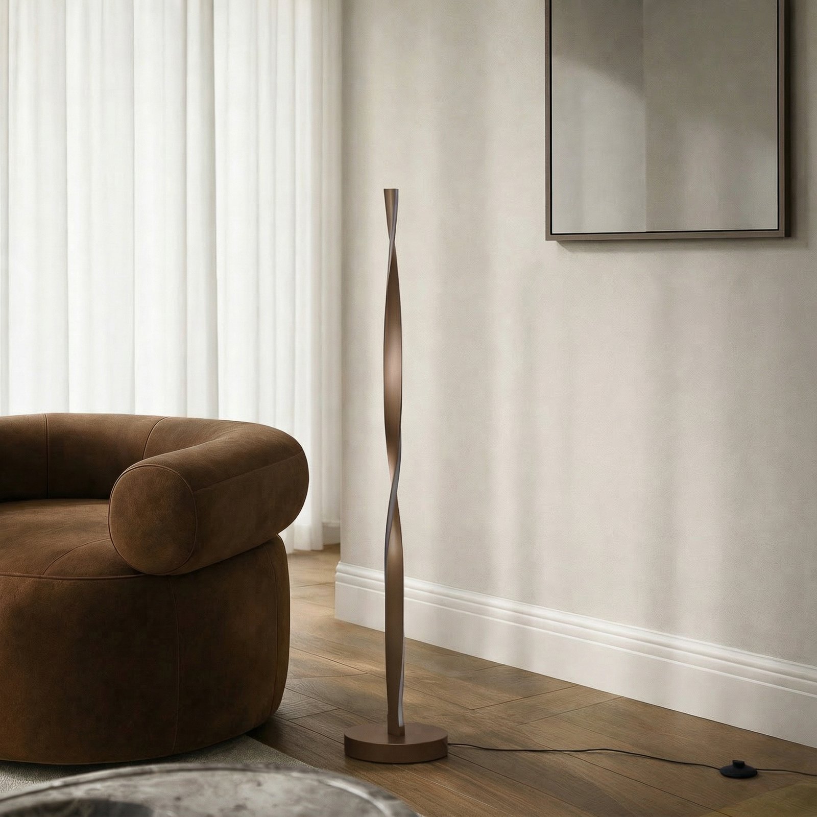 Jaren LED-gulvlampe, sort/brun, 114 cm, CCT - Lindby