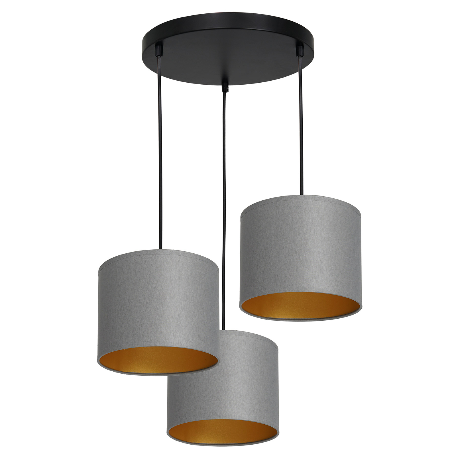 Soho hanging light cylinder round 3-bulb grey/gold