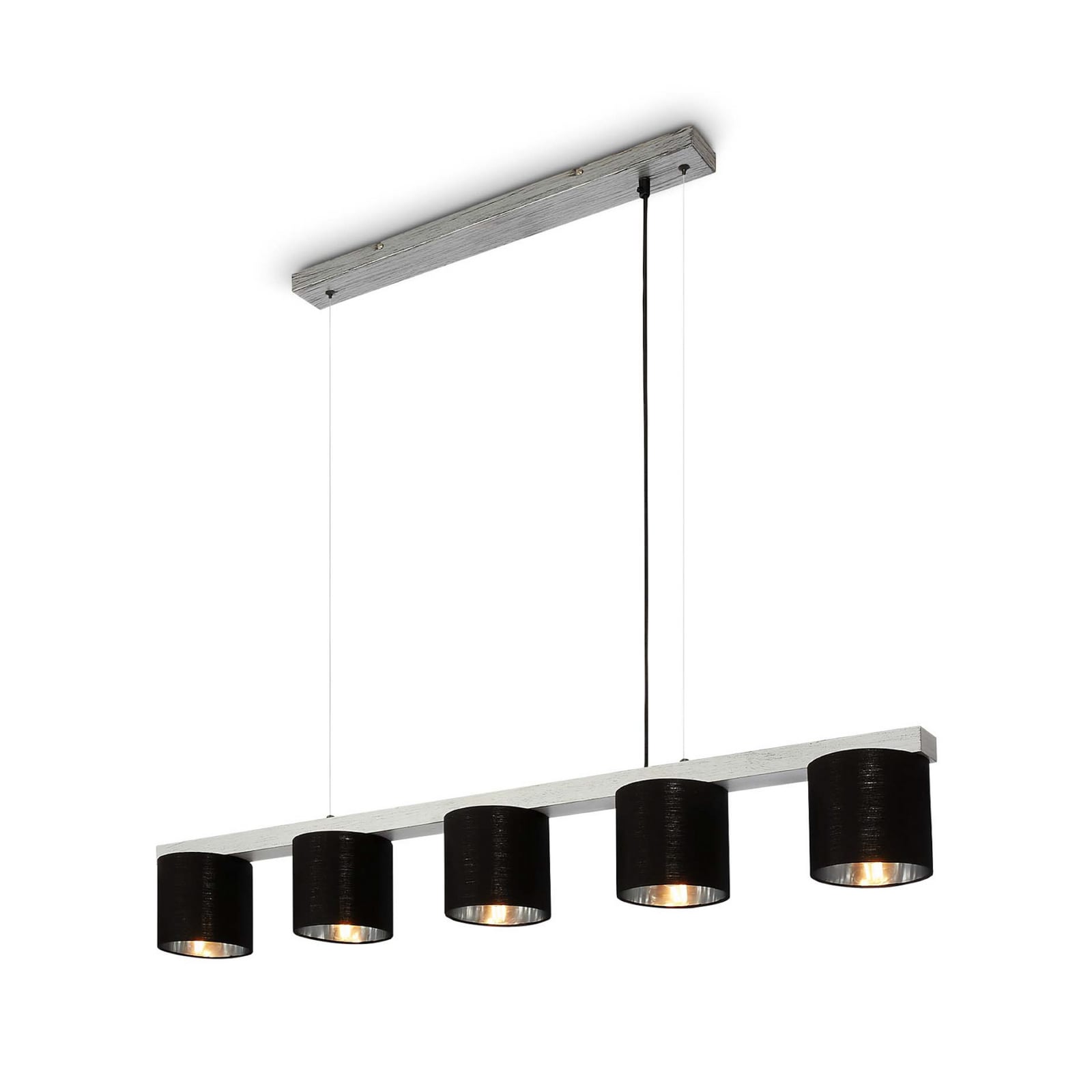 Rippvalgusti, must/hõbedane, 5-lambiline, tekstiil/puit, 110 cm