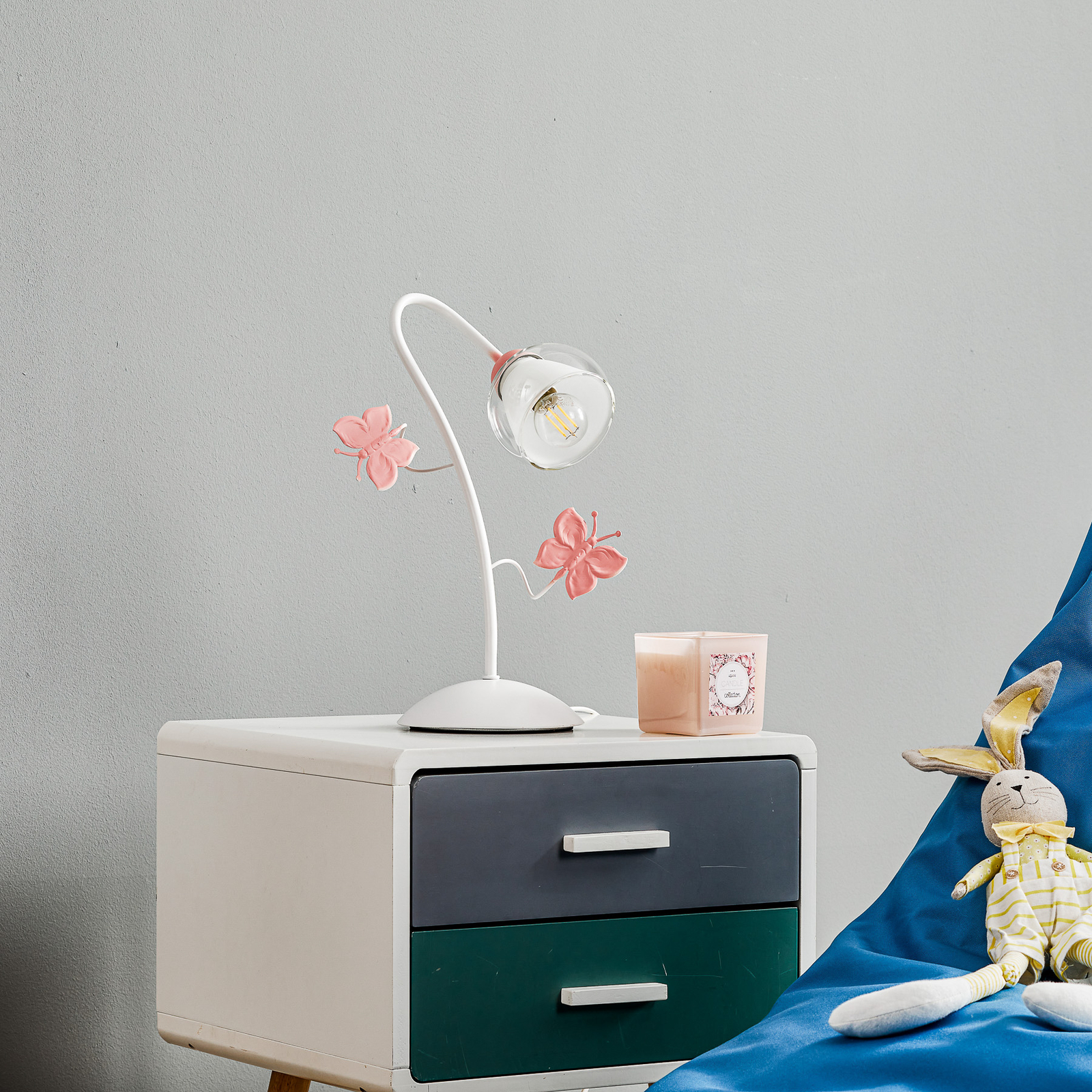 Lámpara de mesa Butterfly con decoración en rosa