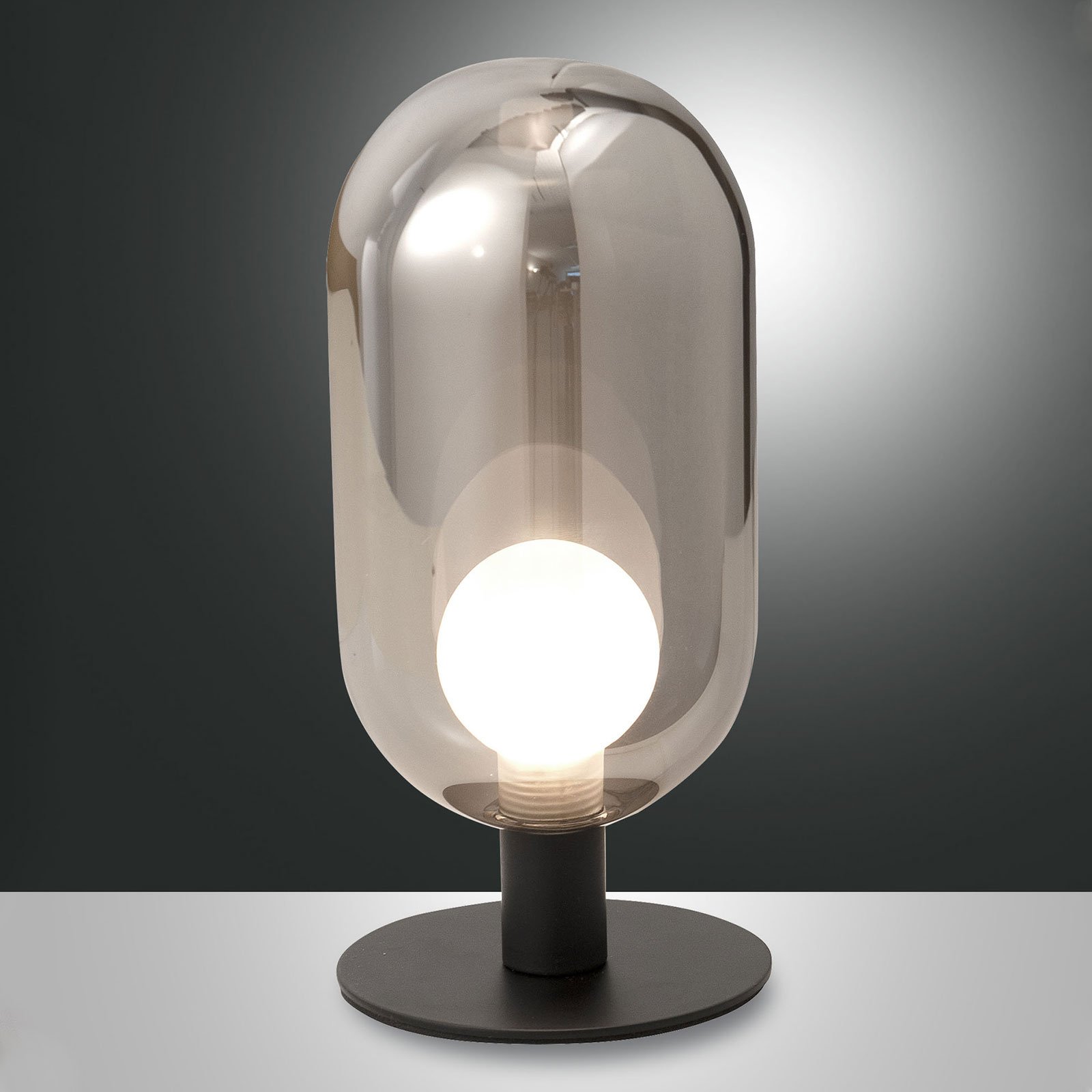 Fabas Luce Gubbio LED table lamp, oval glass lampshade, smoke, for Living / Dining Room, glass, metal, G9, 3 W, energy efficiency: A, H: 22 cm