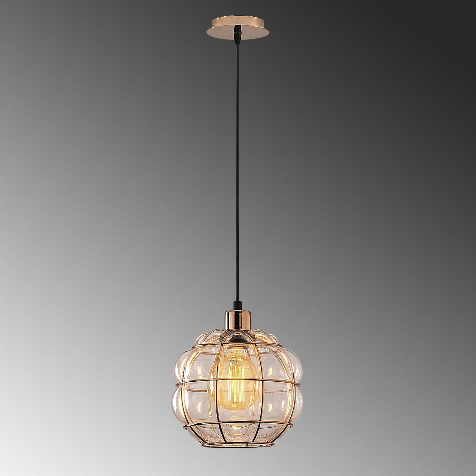 Safderun 401-S hanglamp, koperkleurig glas/ijzer Ø 23 cm