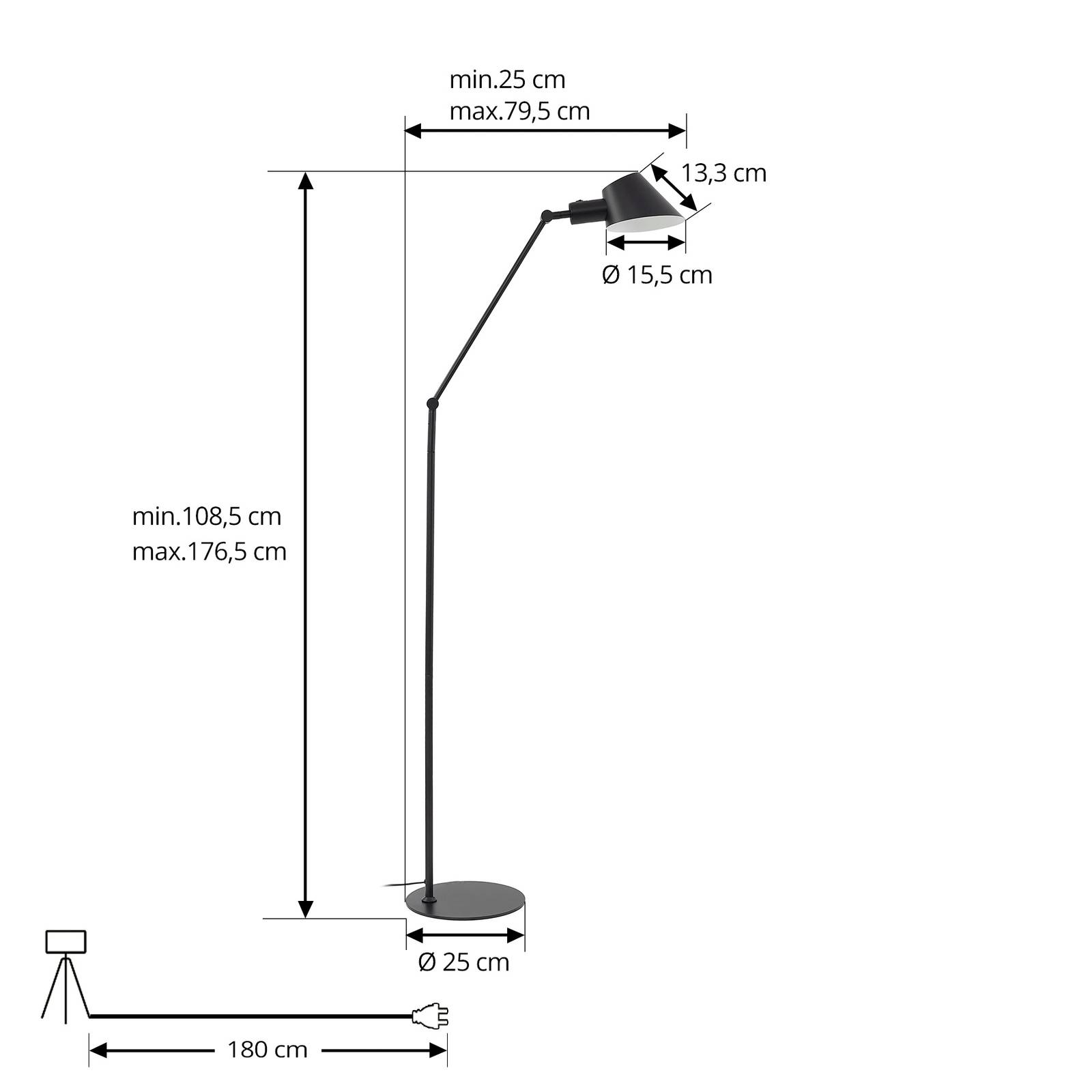 Lampa stojąca Lindby Corali, czarny, metal, wysokość 176,5cm