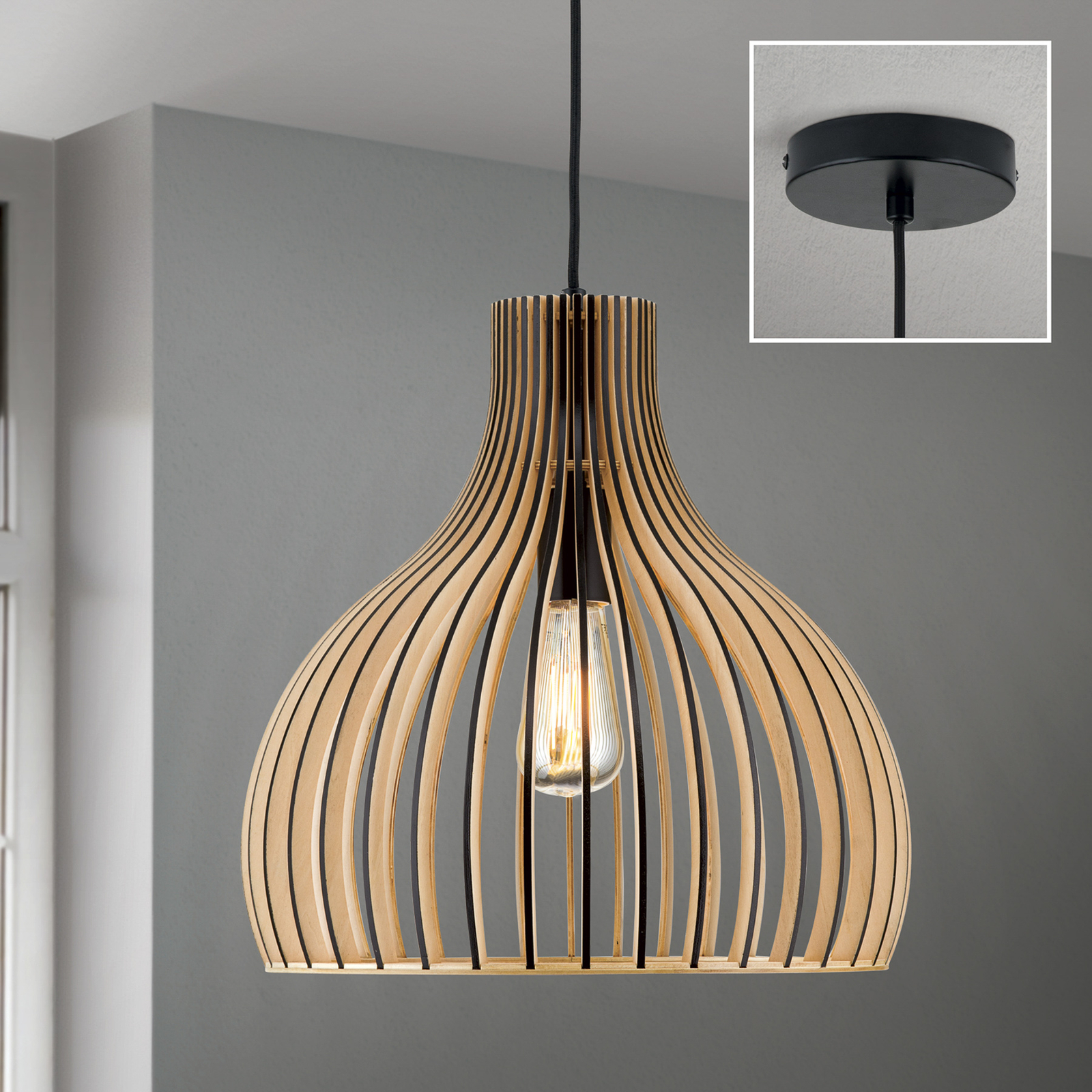 Suspension Erik, Ø 35 cm, bois, couleur naturelle, E27